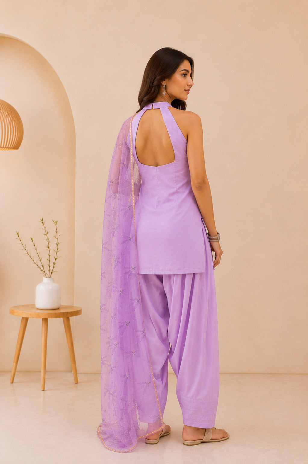 ILAISHA LAVENDER HANDPRINTED FARSHI SET