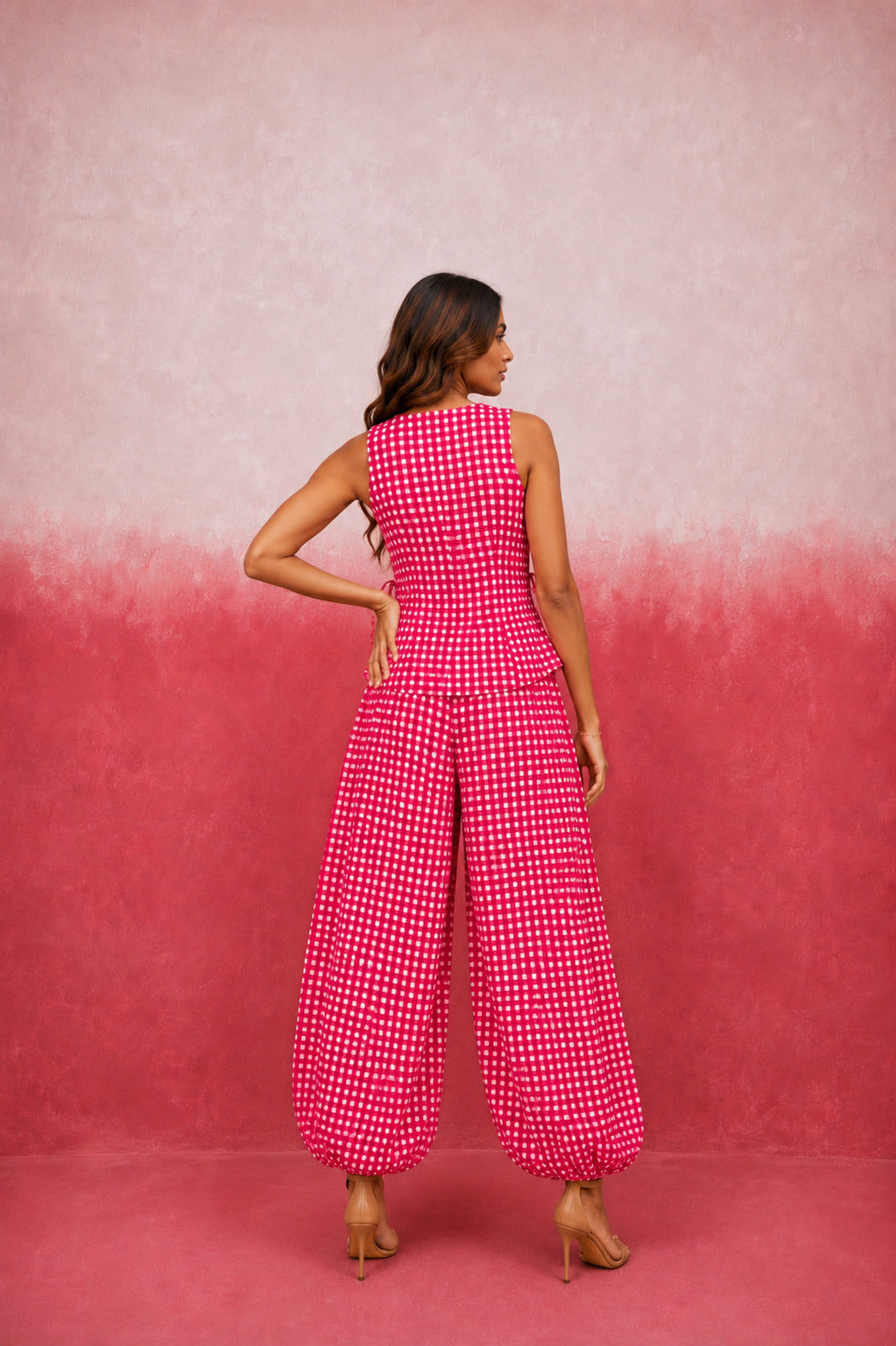 FIORA PINK GINGHAM COORD SET