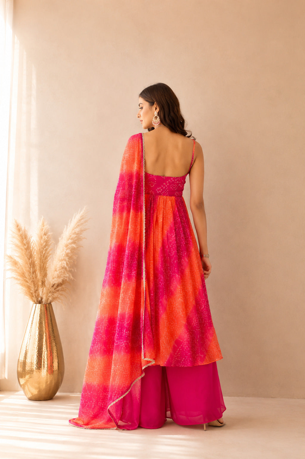 ELMIRA ORANGE OMBRE BANDHEJ NYRA CUT SUIT SET