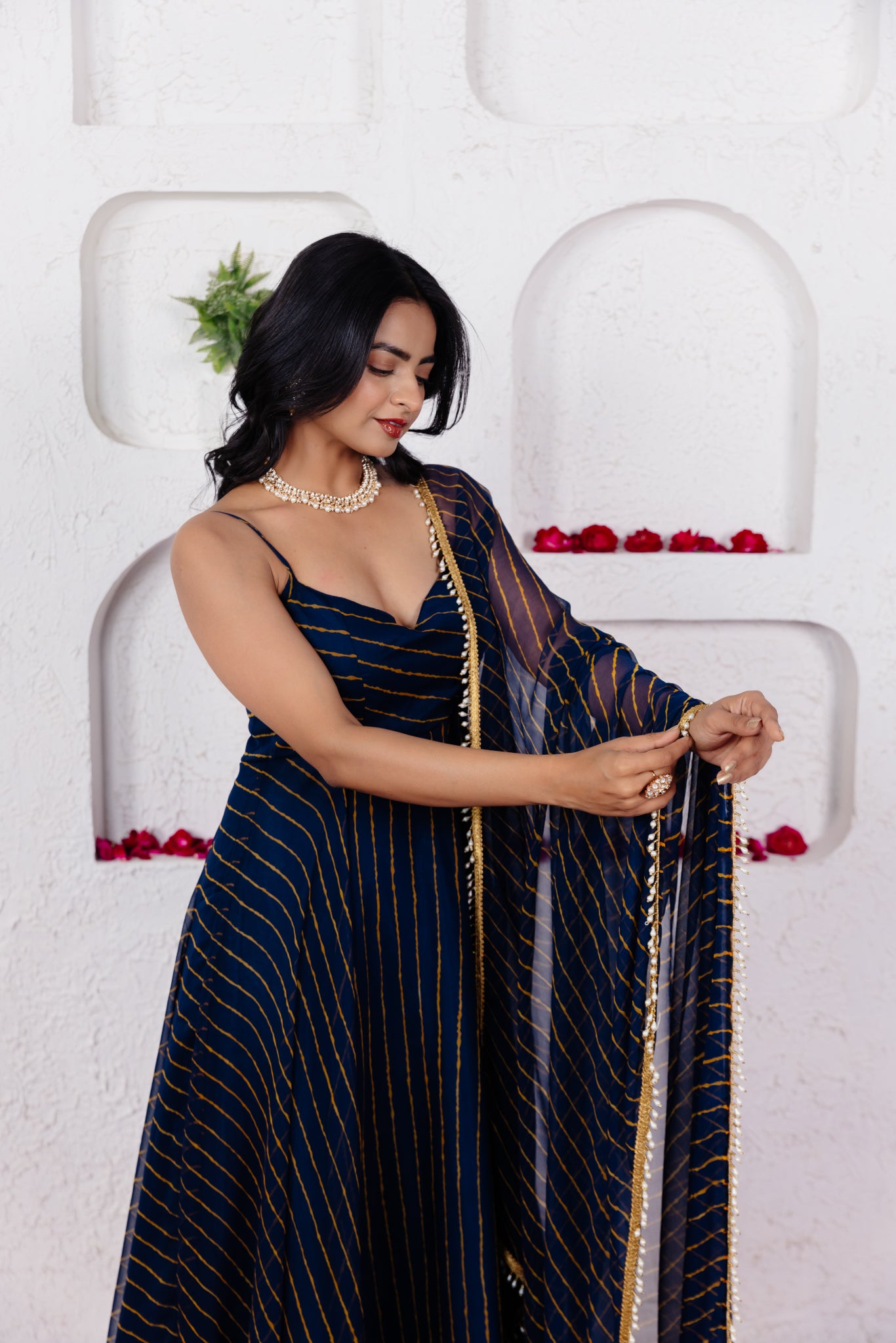 KEYA MIDNIGHT BLUE LEHERIYA ANARKALI SET Deasha India
