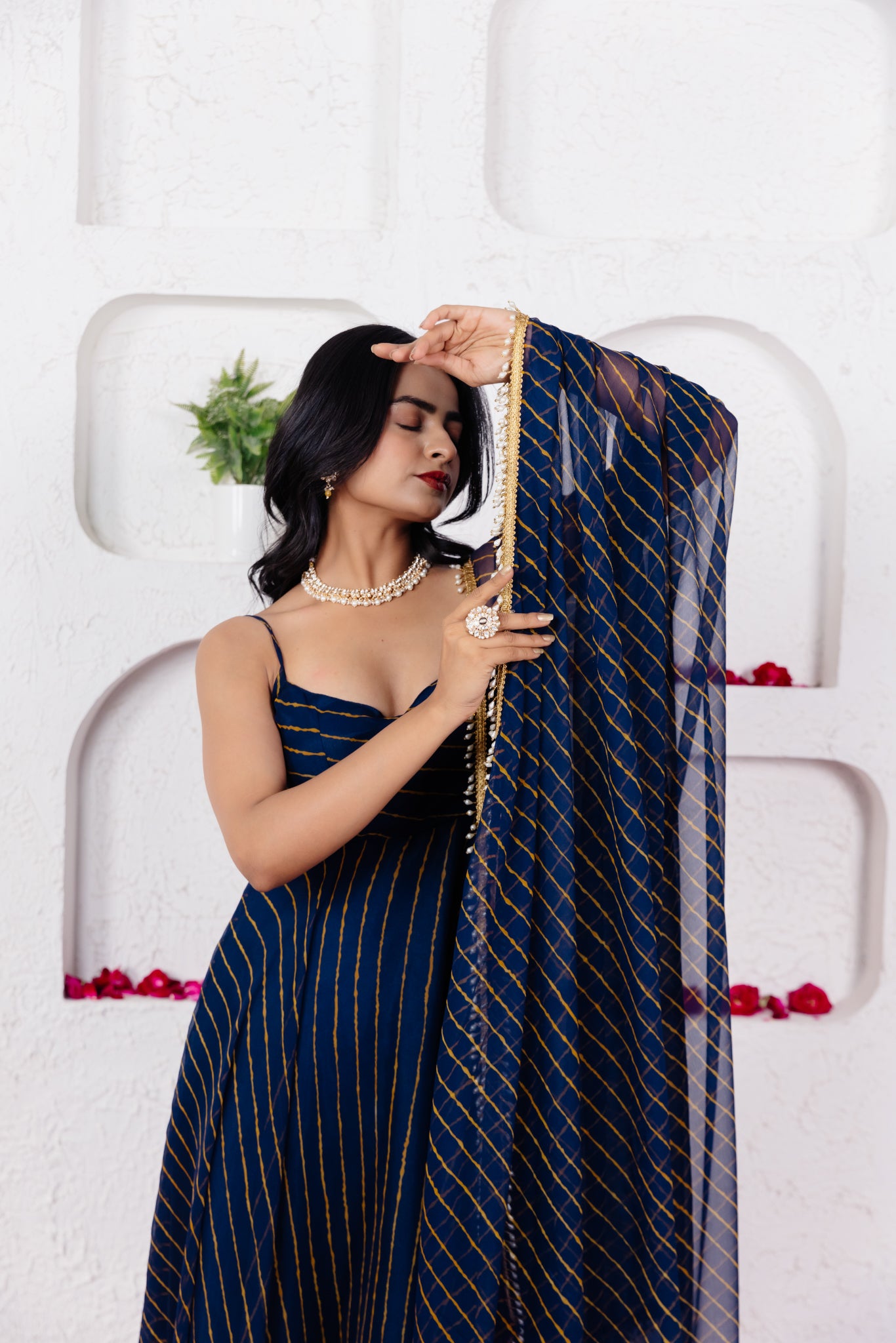 KEYA MIDNIGHT BLUE LEHERIYA ANARKALI SET Deasha India