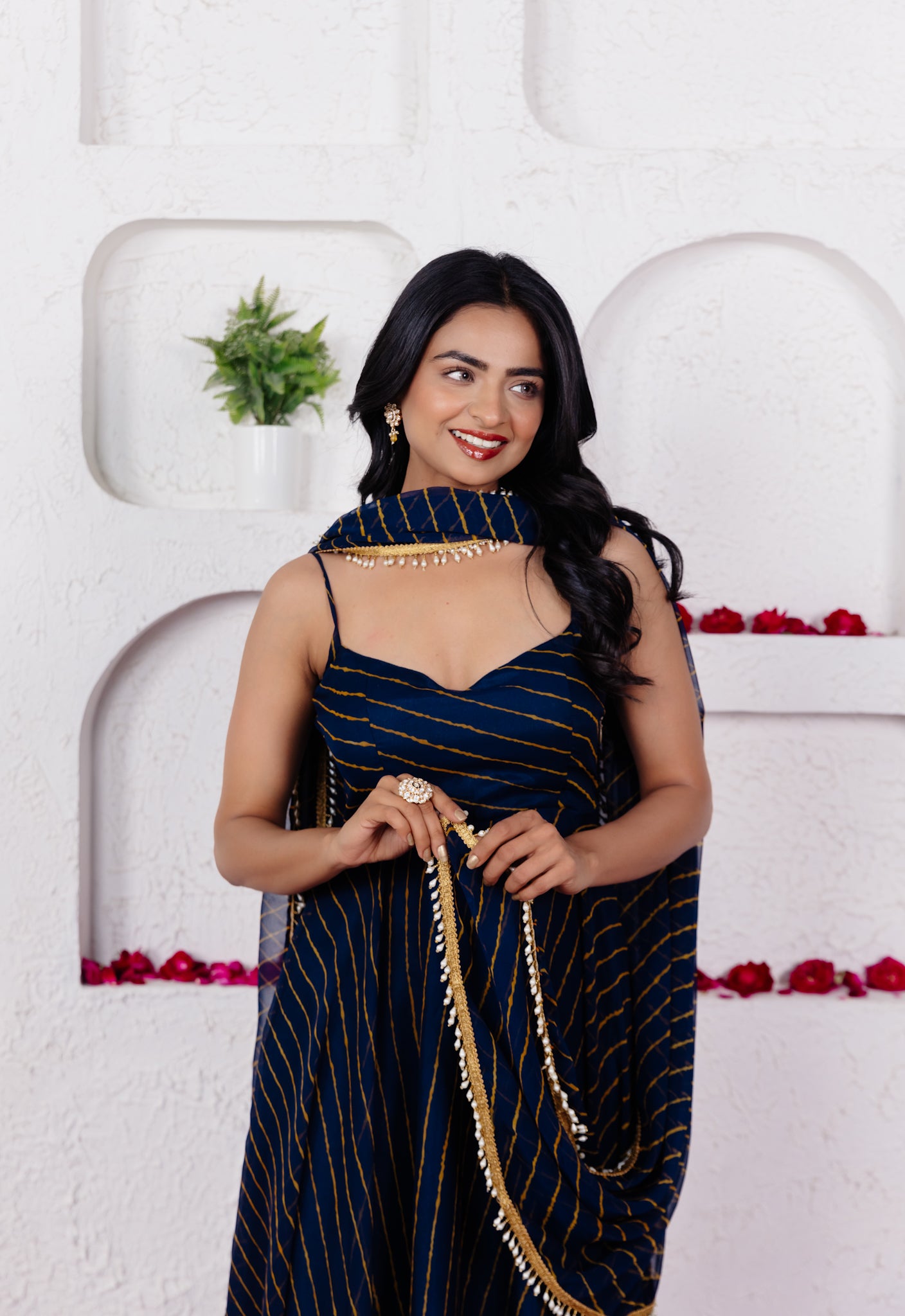 KEYA MIDNIGHT BLUE LEHERIYA ANARKALI SET Deasha India