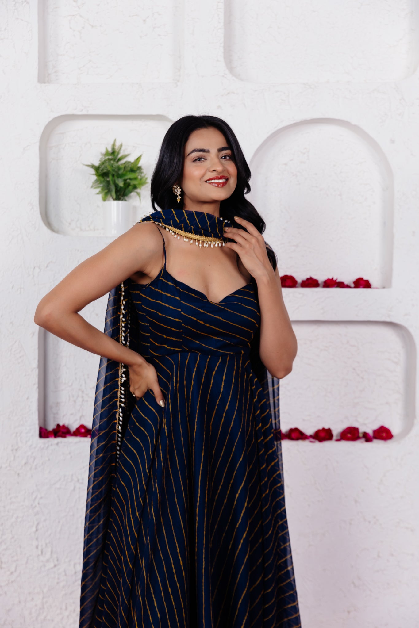 KEYA MIDNIGHT BLUE LEHERIYA ANARKALI SET Deasha India