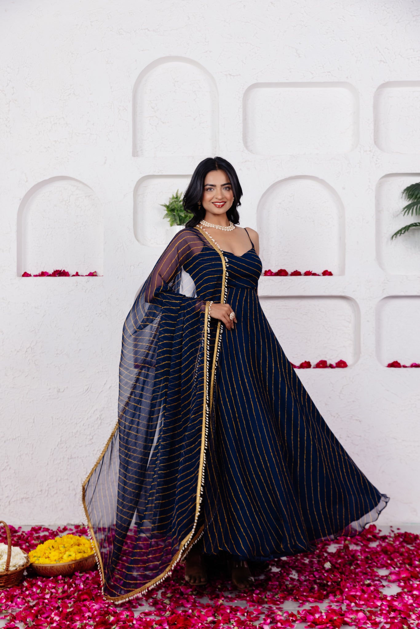 KEYA MIDNIGHT BLUE LEHERIYA ANARKALI SET Deasha India