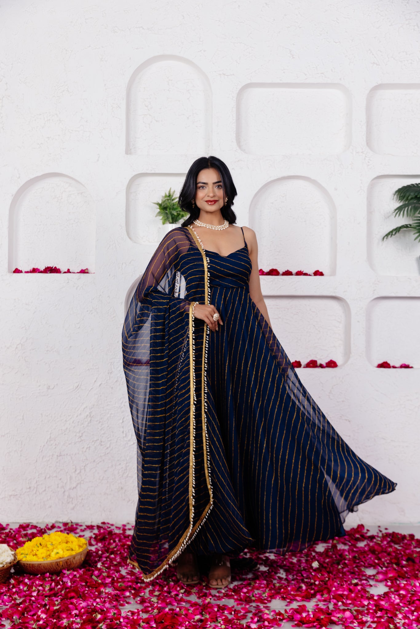 KEYA MIDNIGHT BLUE LEHERIYA ANARKALI SET Deasha India