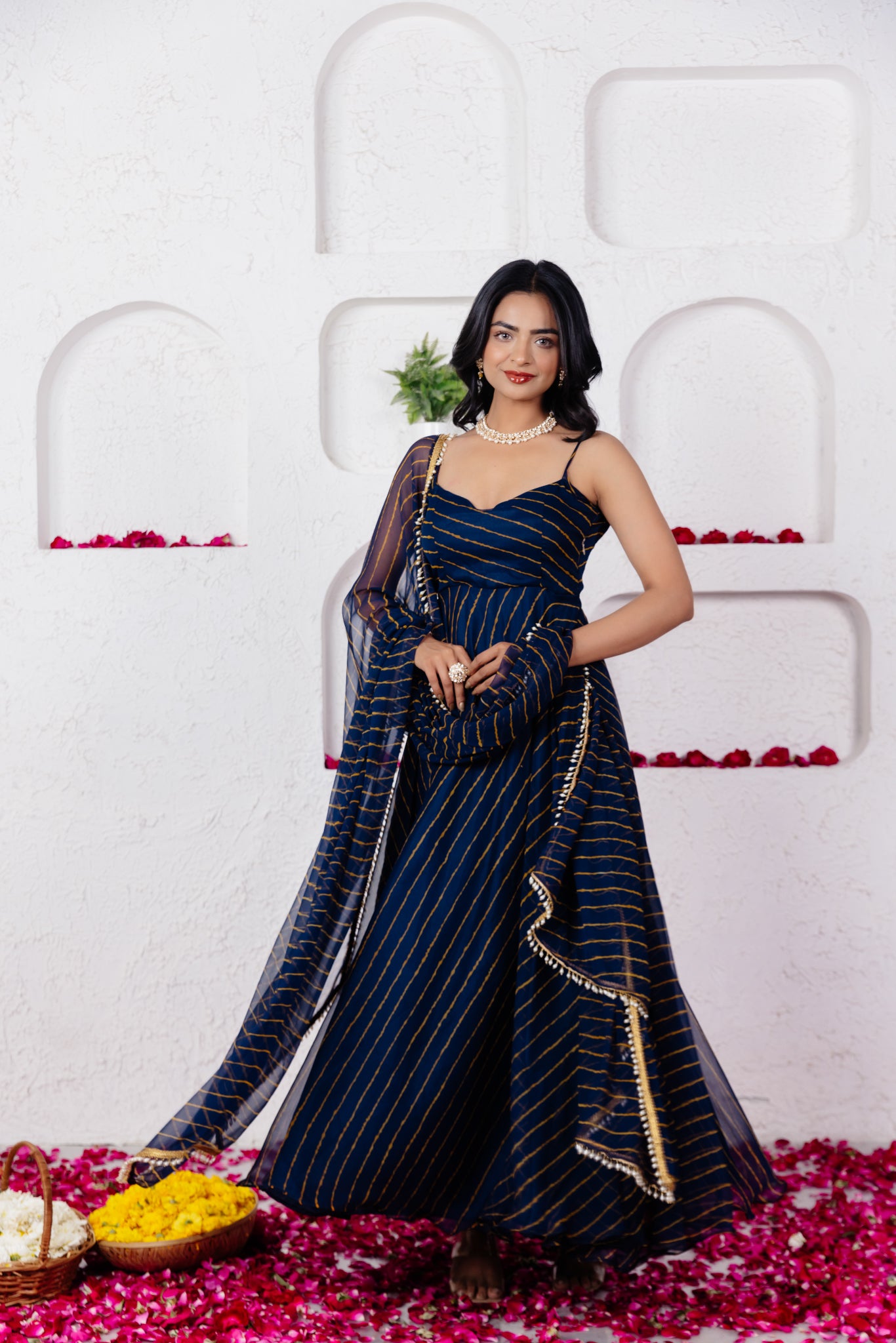 KEYA MIDNIGHT BLUE LEHERIYA ANARKALI SET Deasha India
