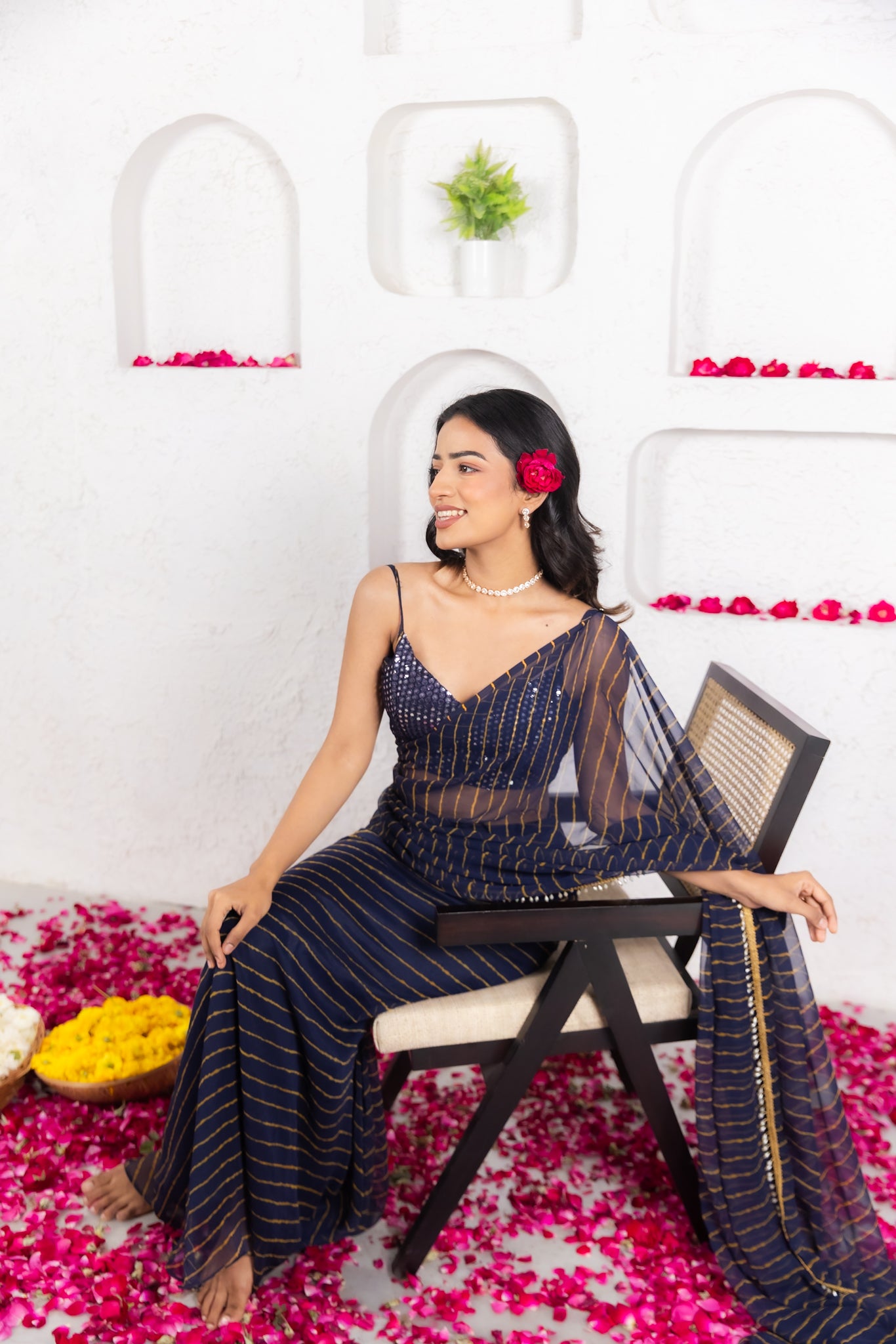 KAIRI MIDNIDHT BLUE LEHERIYA PREDRAPED SAREE Deasha India