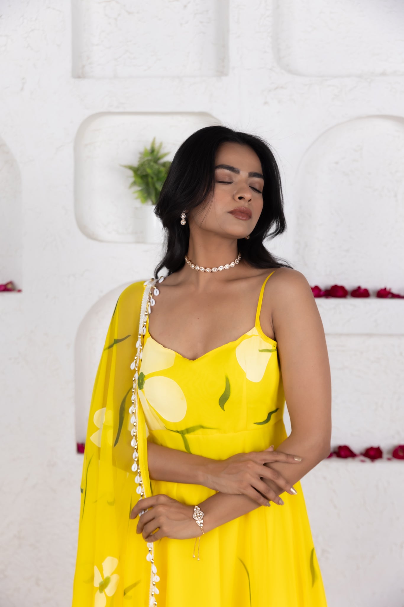 NYSA YELLOW HANDPAINTED ANARKALI SET Deasha India