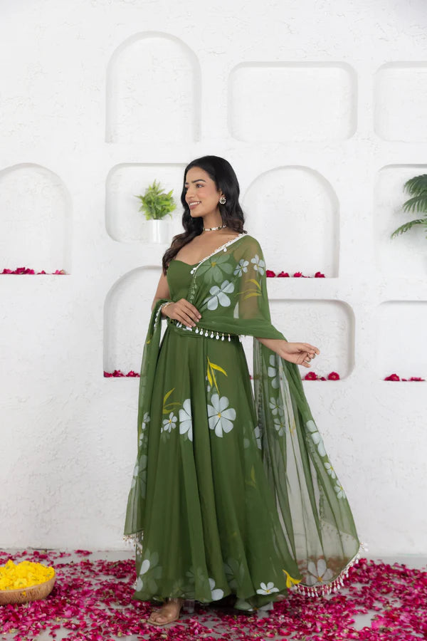 NYSA YELLOW HANDPAINTED ANARKALI SET Deasha India