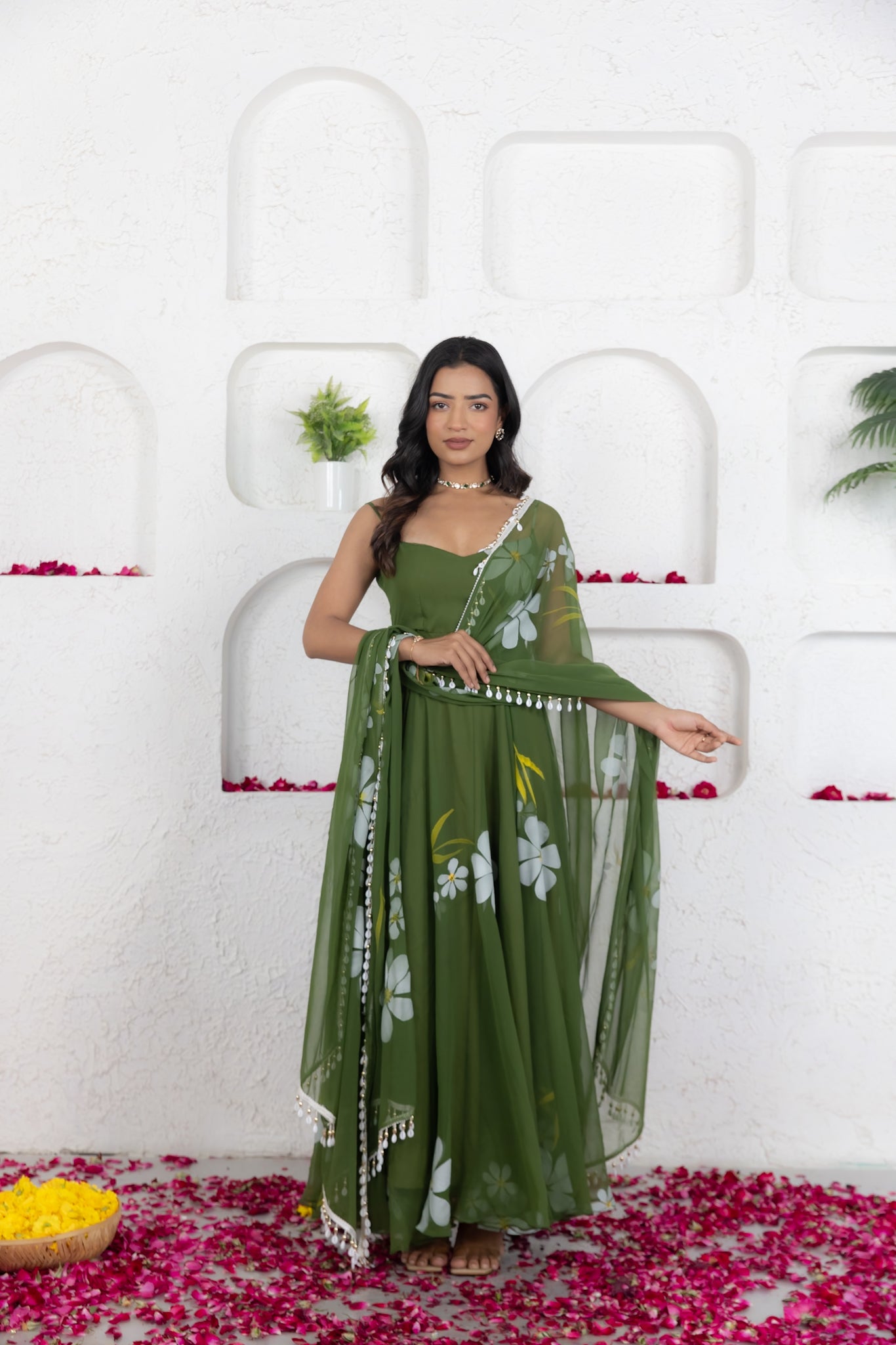 REVA GREEN HANDPAINTED ANARKALI SET Deasha India
