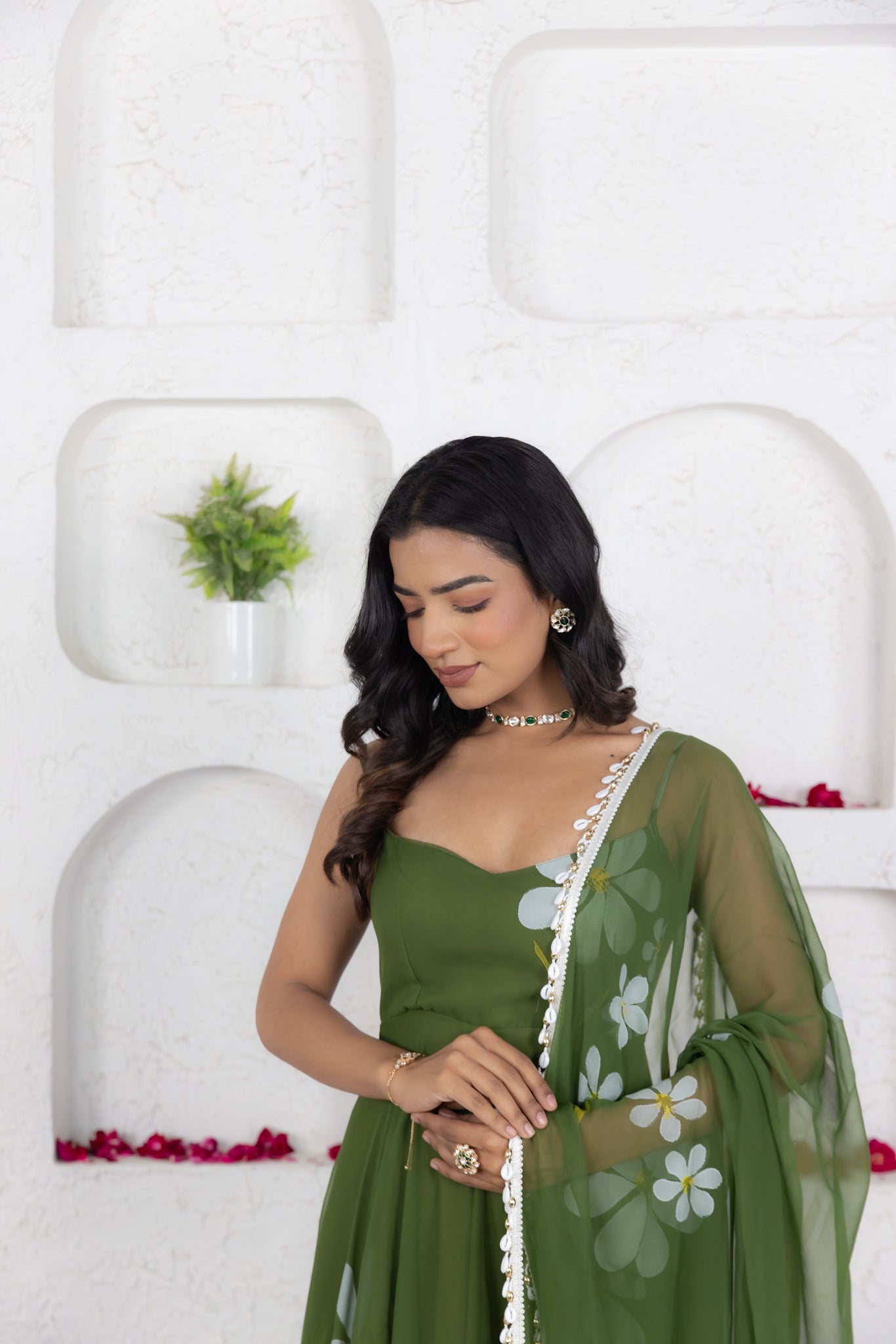 REVA GREEN HANDPAINTED ANARKALI SET Deasha India