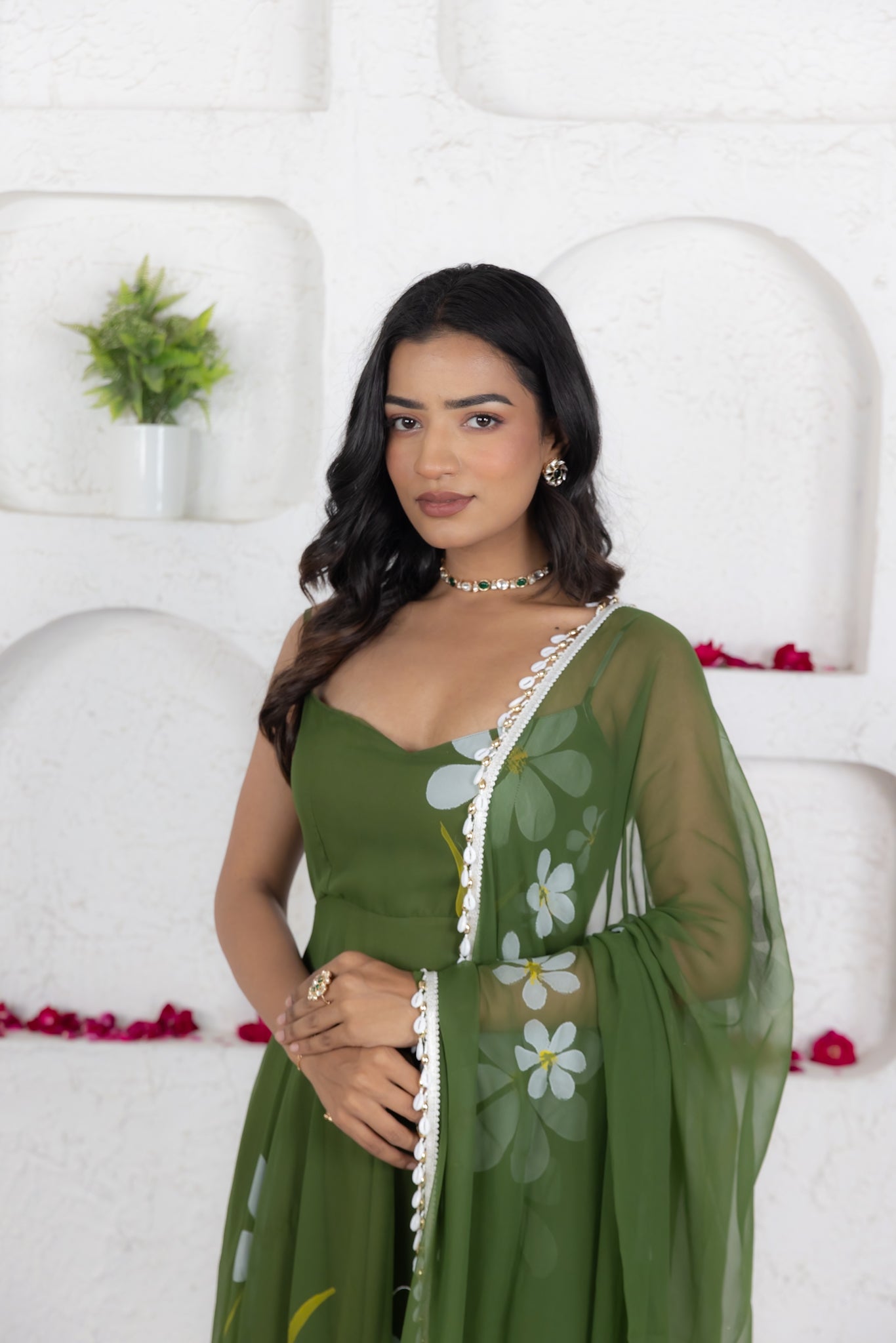 REVA GREEN HANDPAINTED ANARKALI SET Deasha India