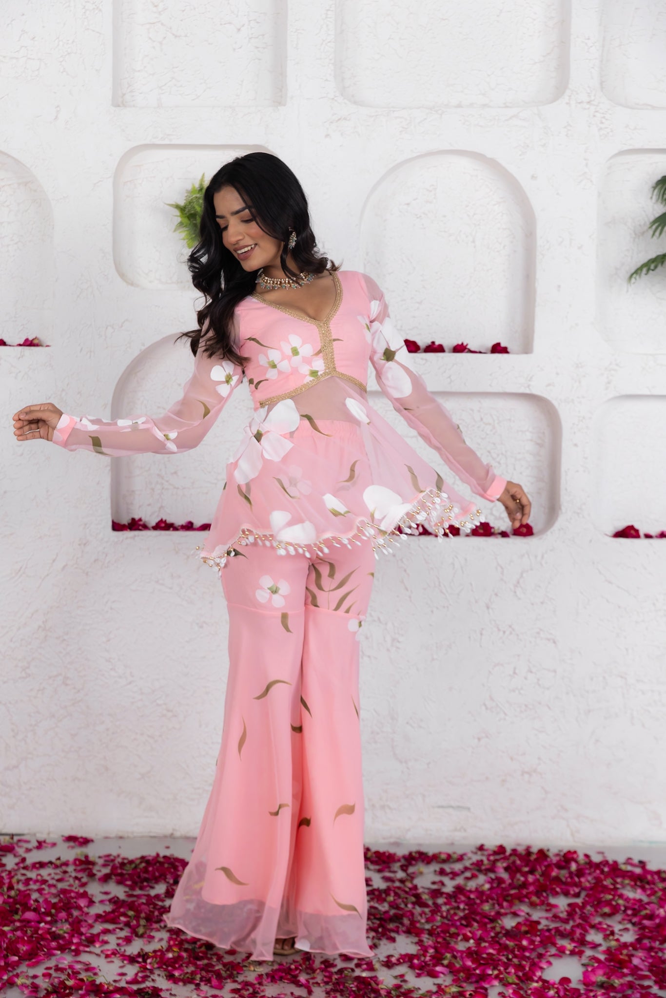 SEIRA PASTEL PINK HANDPAINTED CO ORD SET Deasha India