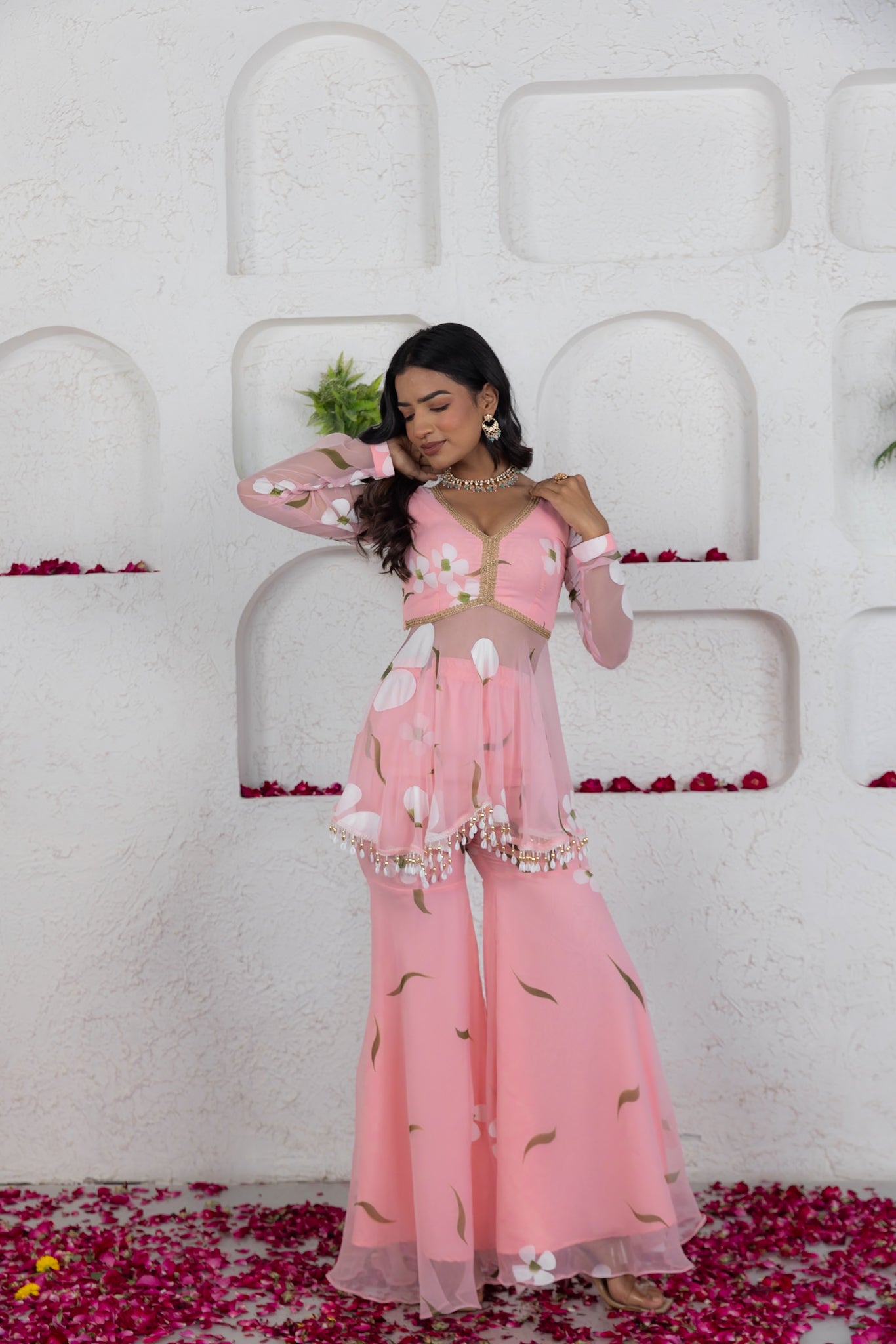 SEIRA PASTEL PINK HANDPAINTED CO ORD SET Deasha India