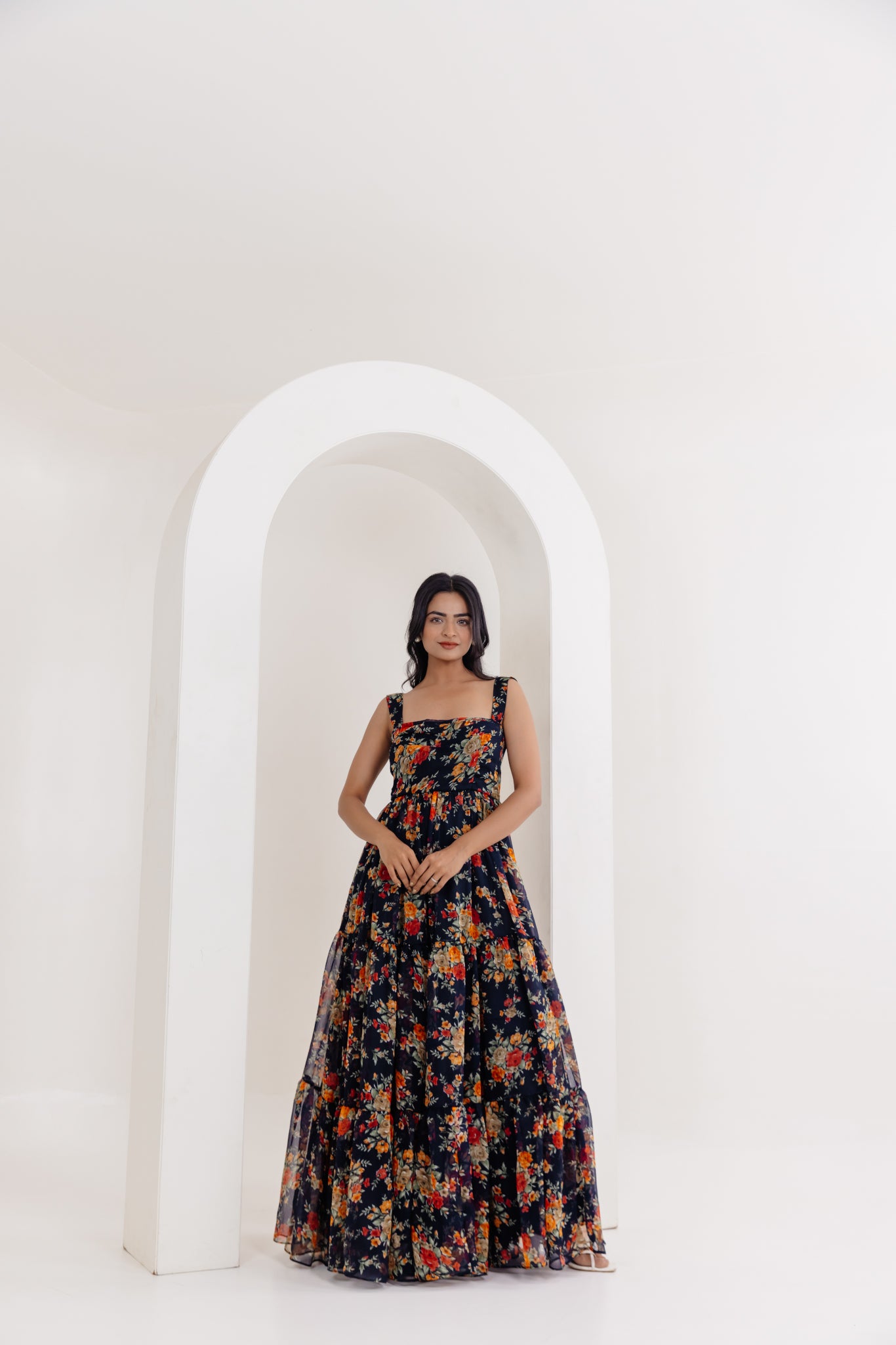 RUHI BLACK FLORAL PRINTED LONG DRESS Deasha India