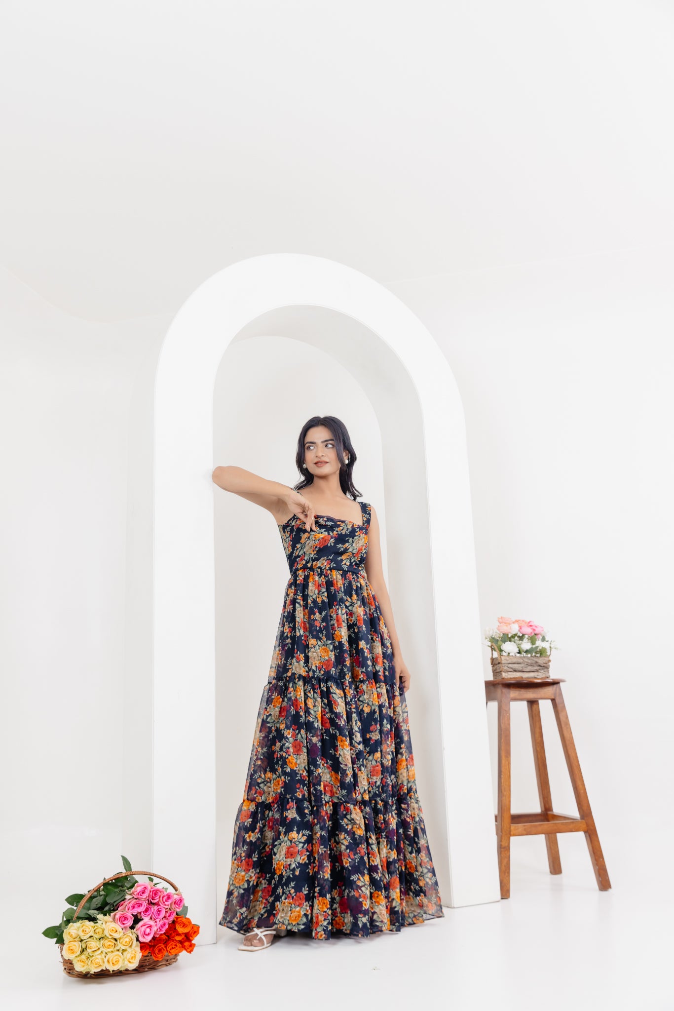 RUHI BLACK FLORAL PRINTED LONG DRESS Deasha India
