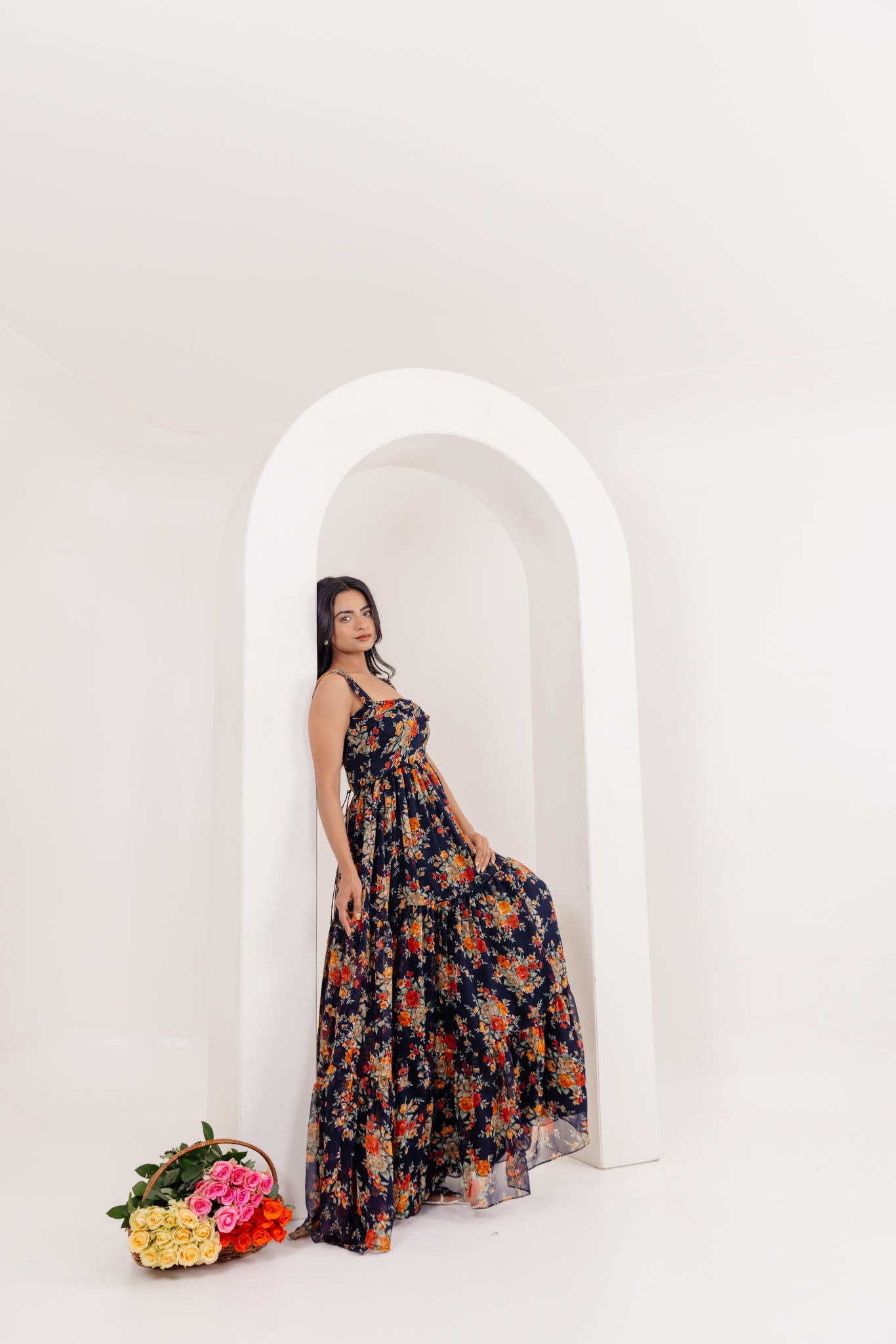 RUHI BLACK FLORAL PRINTED LONG DRESS Deasha India