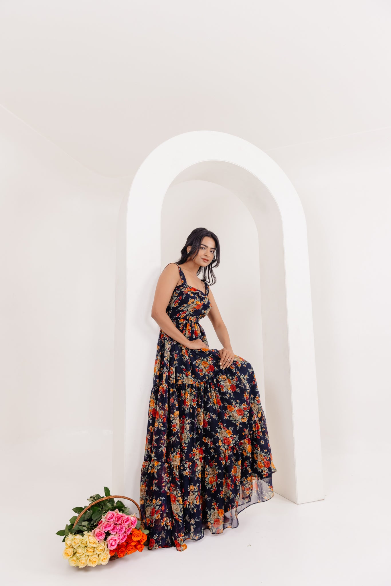 RUHI BLACK FLORAL PRINTED LONG DRESS Deasha India