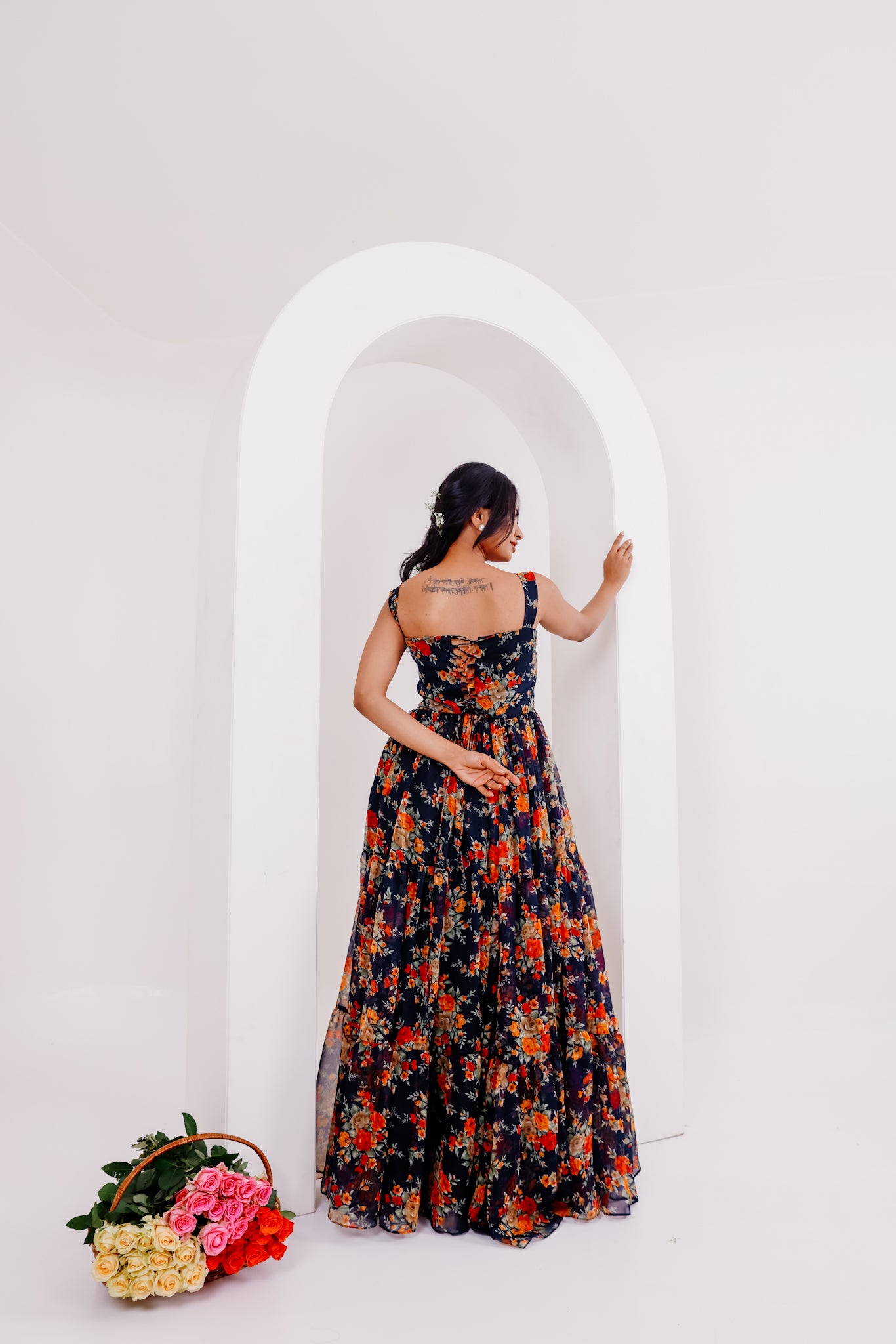 RUHI BLACK FLORAL PRINTED LONG DRESS Deasha India
