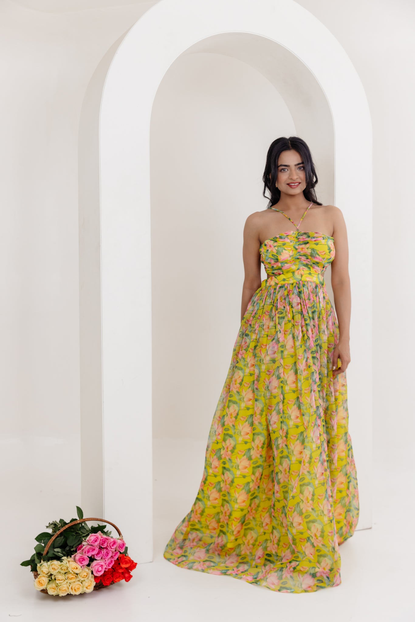 NIVA NEON FLORAL PRINTED LONG DRESS Deasha India