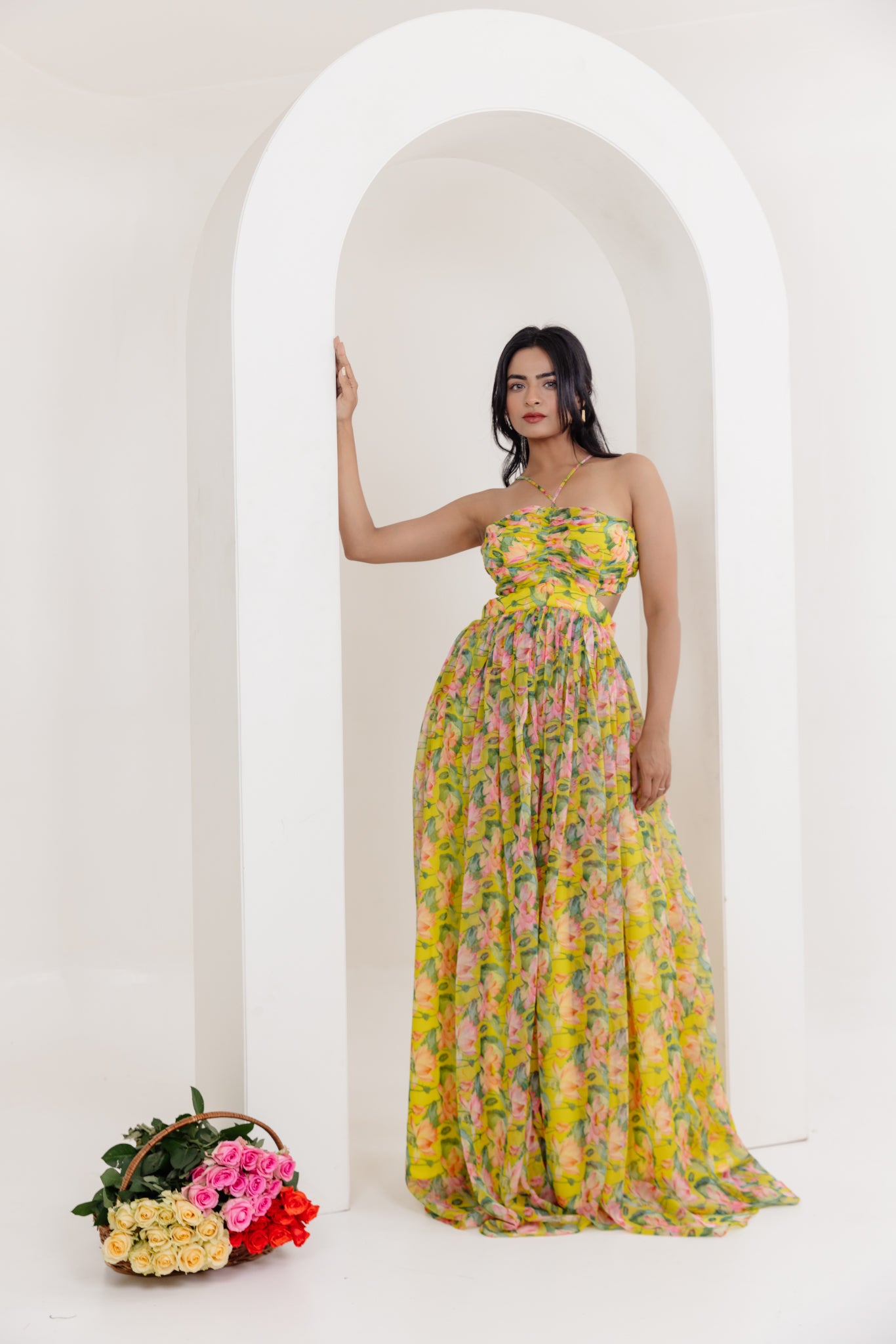 NIVA NEON FLORAL PRINTED LONG DRESS Deasha India