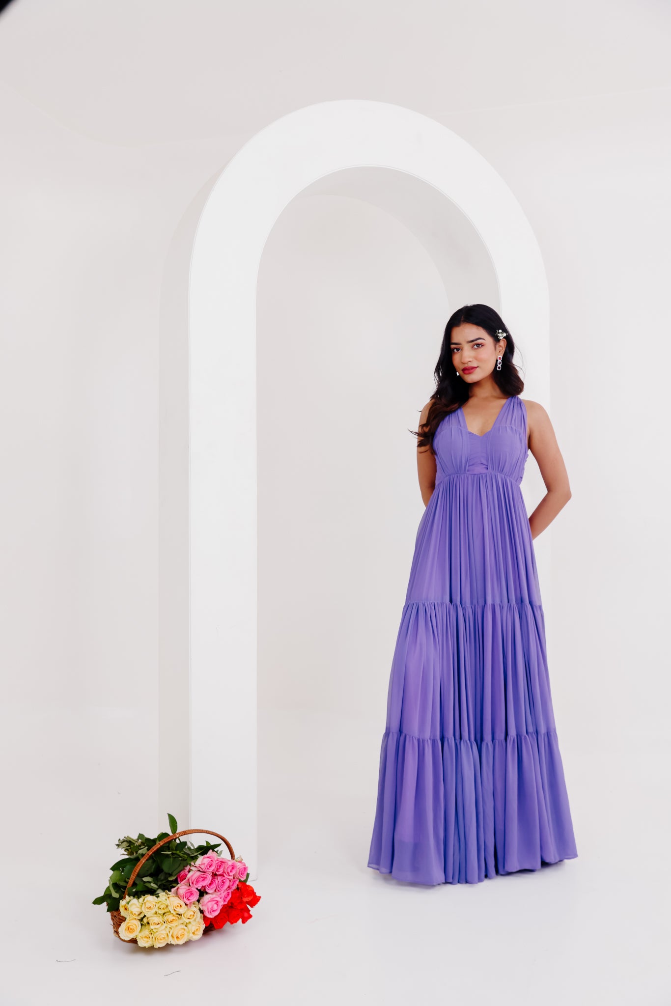 ELSA LAVENDER GREY LONG DRAPED DRESS Deasha India