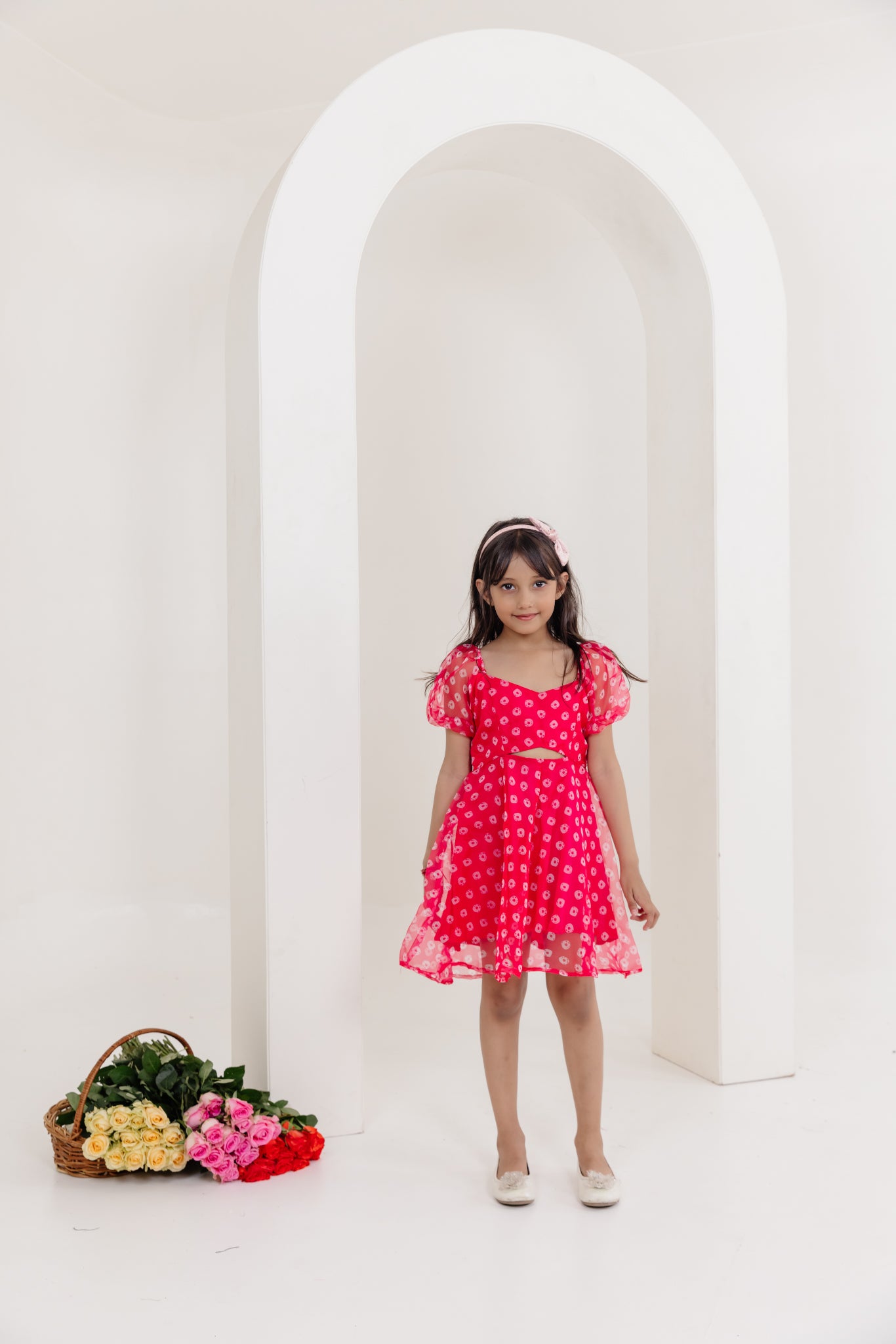 SOPHIA ORGANZA BANDHEJ PINK DRESS Deasha India