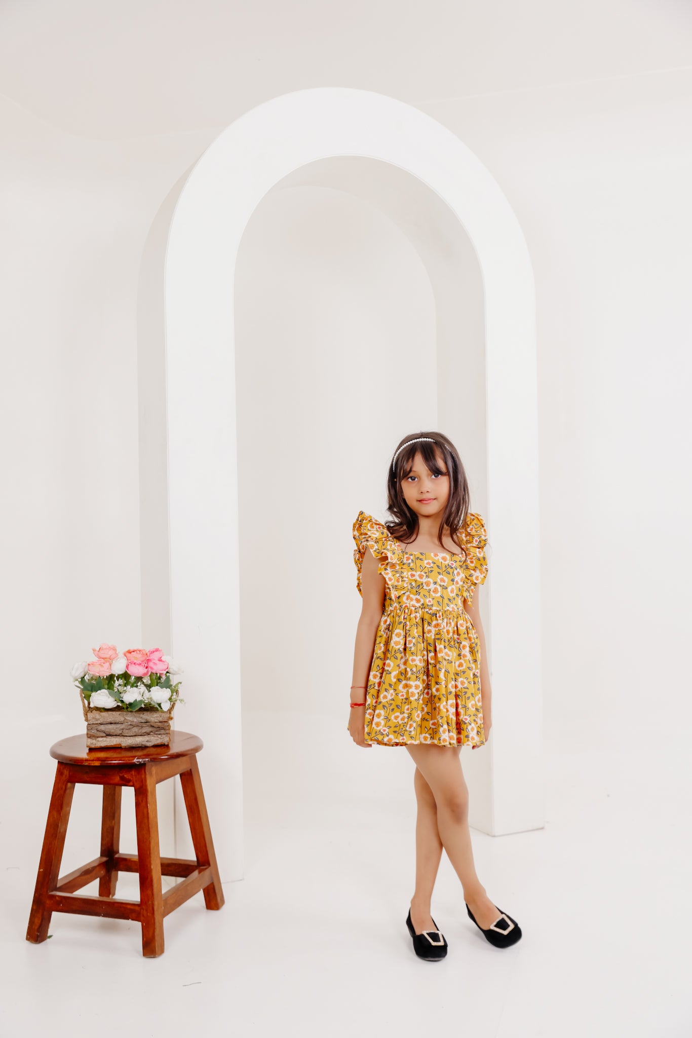 ISLA YELLOW FLORAL PRINTED COTTON DRESS Deasha India