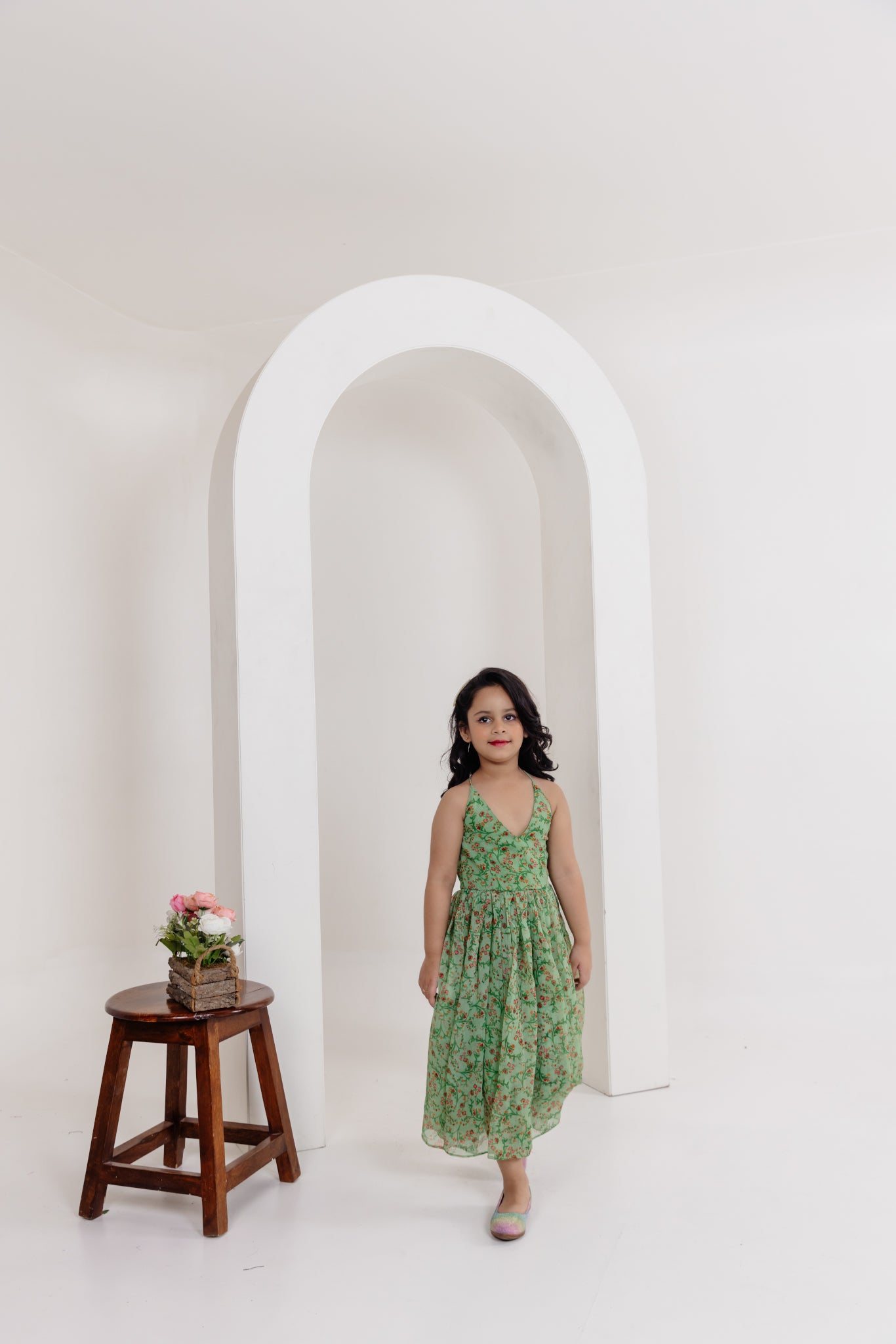 ISA SAGE GREEN FLORAL PRINTED DRESS Deasha India