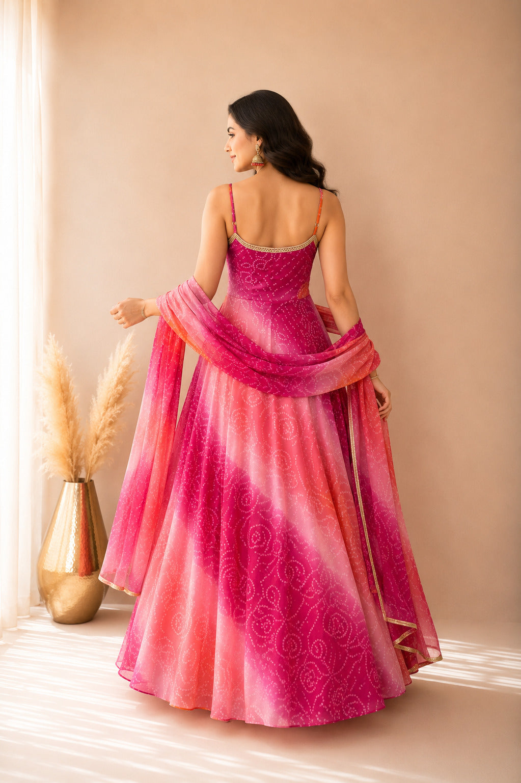 ALORIA OMBRE PINK BANDHEJ ANARKALI SET