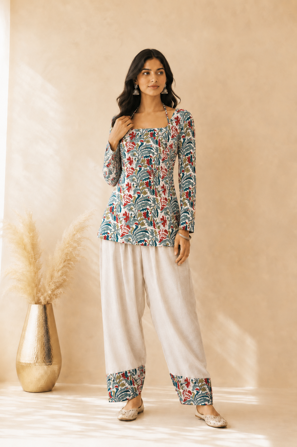 DUA COTTON BLOCK PRINTED FARSHI SET