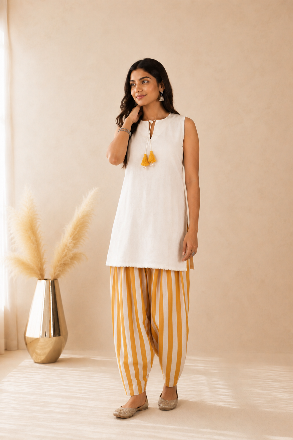 YALINA YELLOW STRIPED FARSHI SET