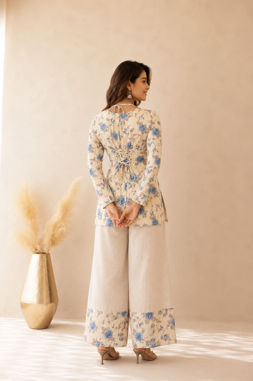 AAYRA BEIGE CORSET KURTI COORD SET