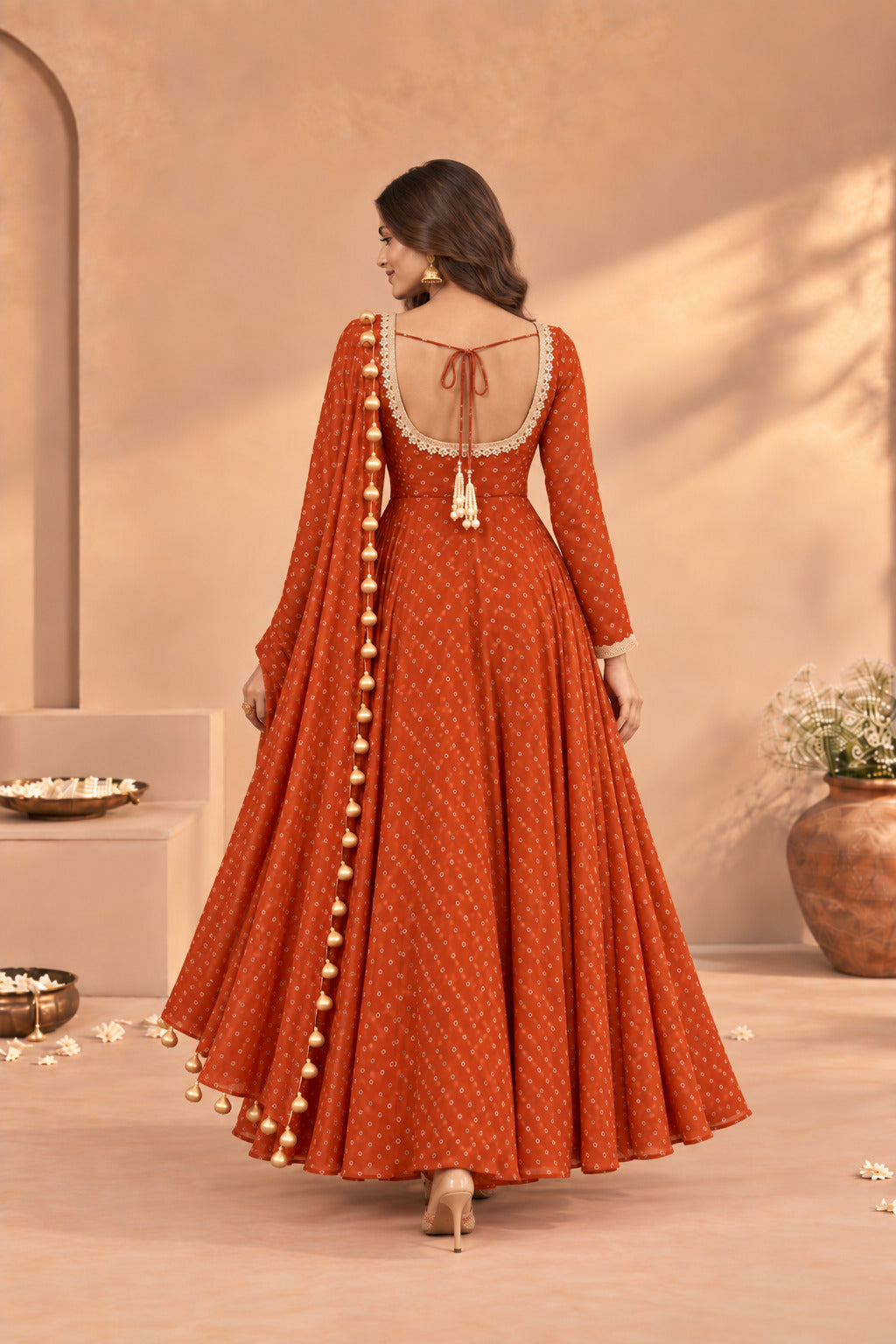 GEETIKA RUST BANDHEJ ANARKALI SET
