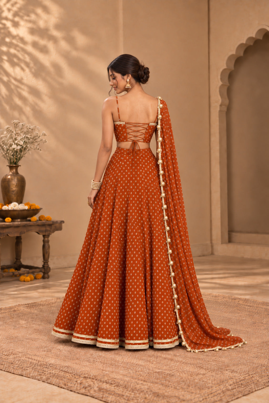 MADHU RUST BANDHEJ LEHENGA SET