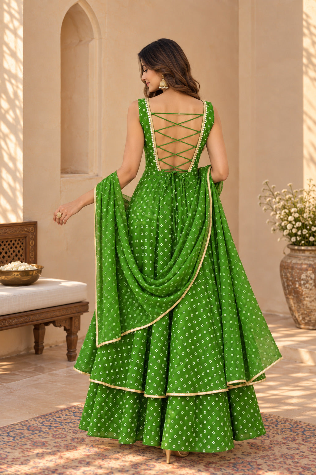 SANIKA GREEN BANDHEJ KURTA SET
