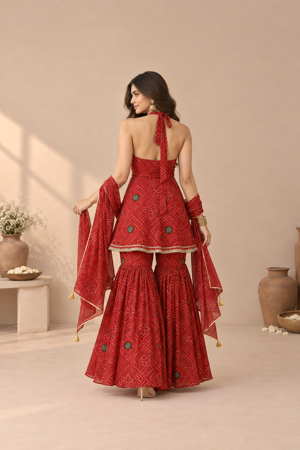 ARUNA RED BANDHEJ SHARARA SET