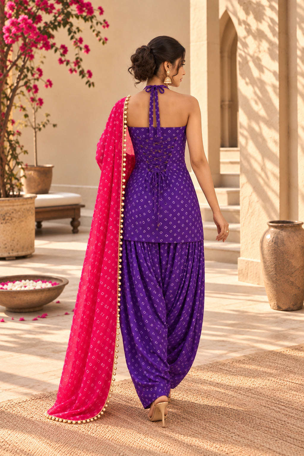 VIDITA PURPLE BANDHEJ MIRROR WORK FARSHI SET