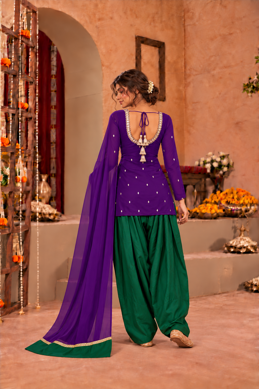 SAKINA PURPLE GREEN EMBELLISHED FARSHI SET