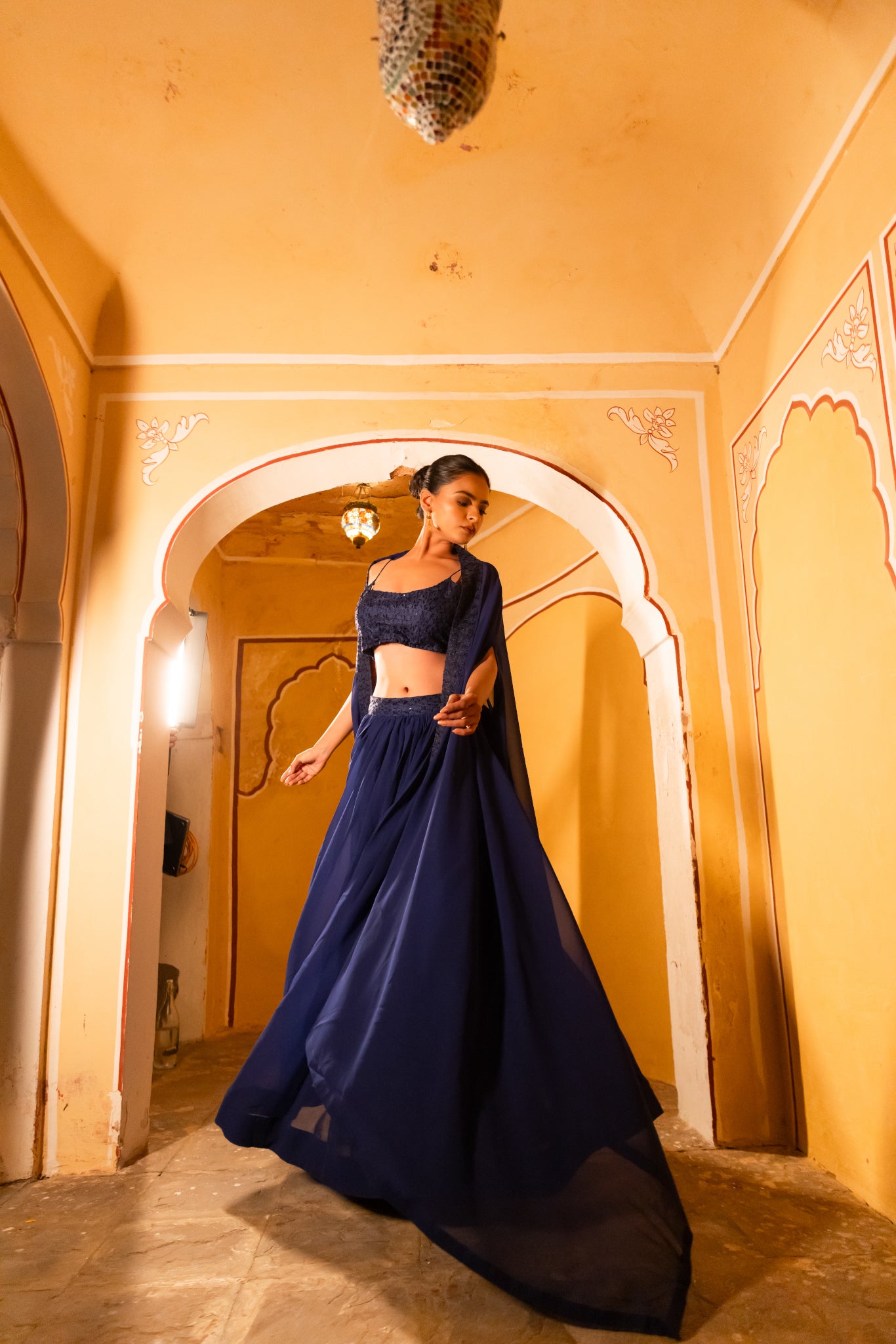 DIA NAVY BLUE DETAILED LEHENGA SHRUG SET Deasha India