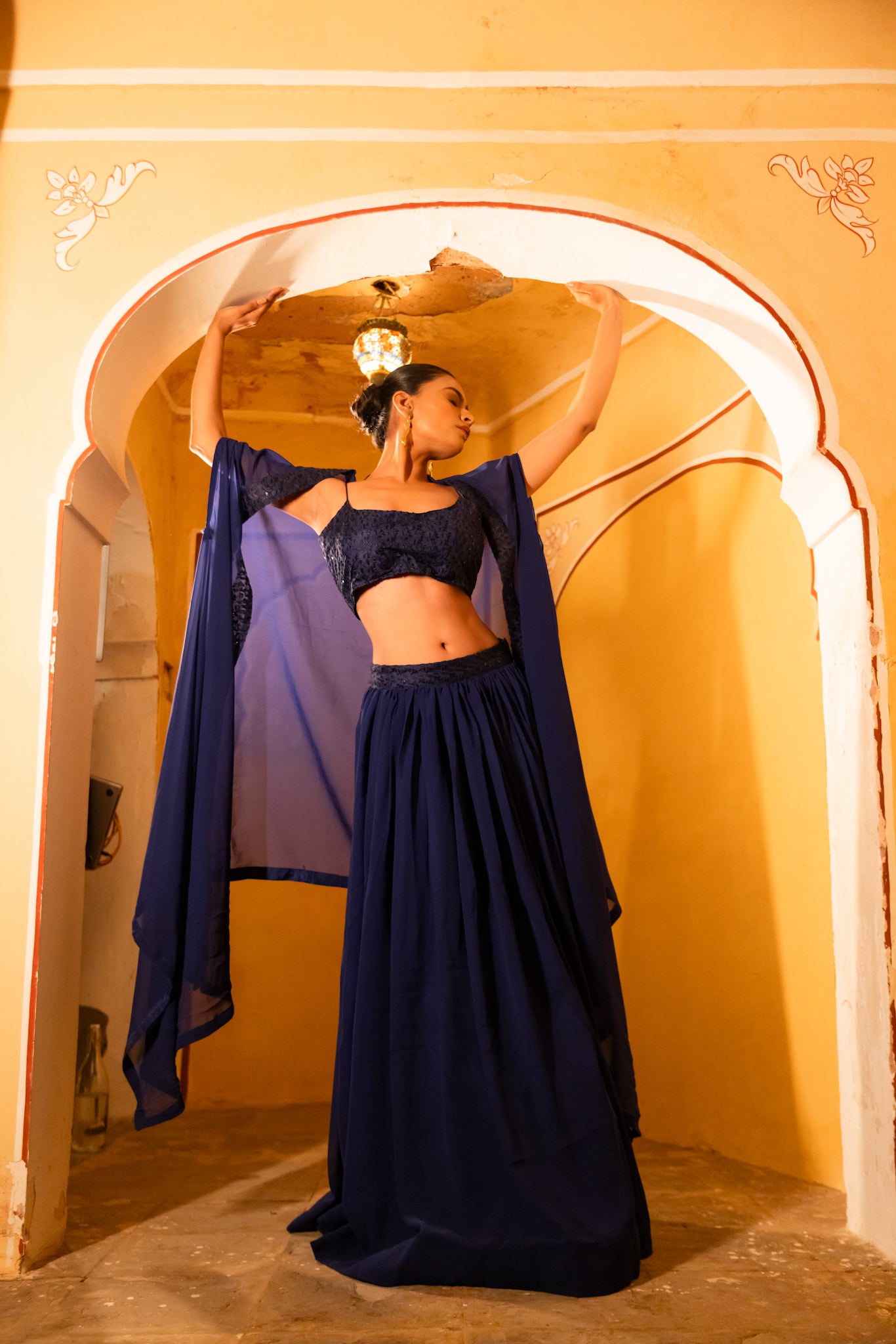DIA NAVY BLUE DETAILED LEHENGA SHRUG SET Deasha India