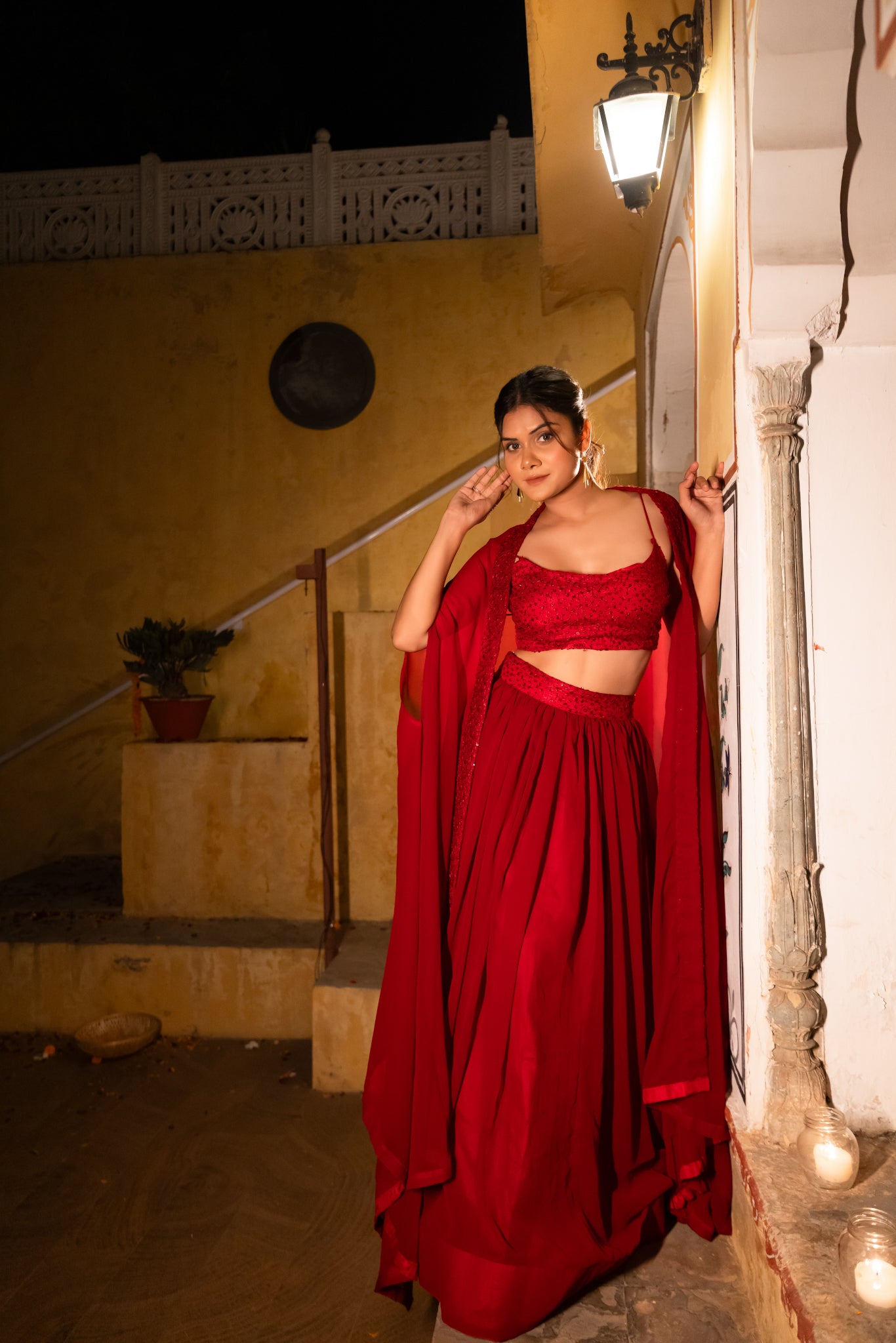 MIRA MAROON RED DETAILED LEHENGA SHRUG SET Deasha India