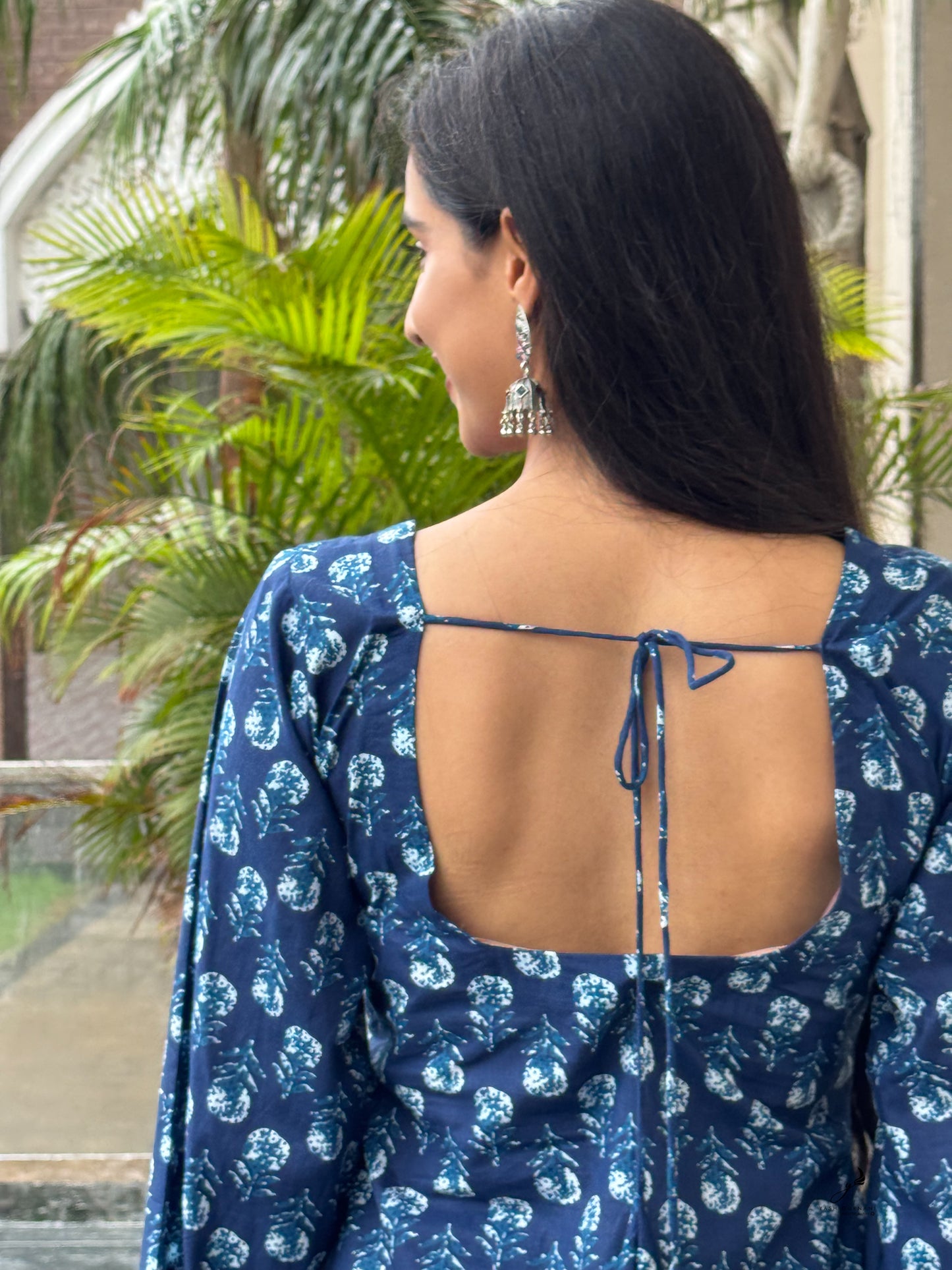PRANVITA INDIGO BLUE COTTON BELL SLEEVES SHORT KURTI