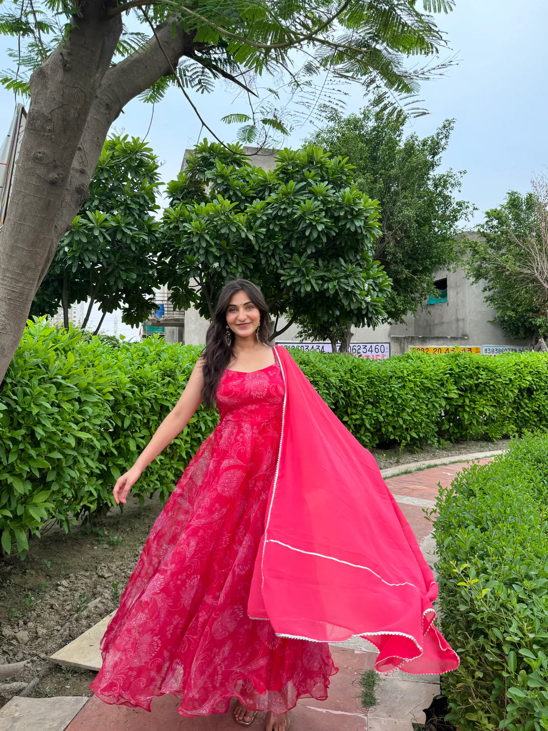 SARAH NAVY BLUE FLORAL PRINT ORGANZA ANARKALI SET Deasha India
