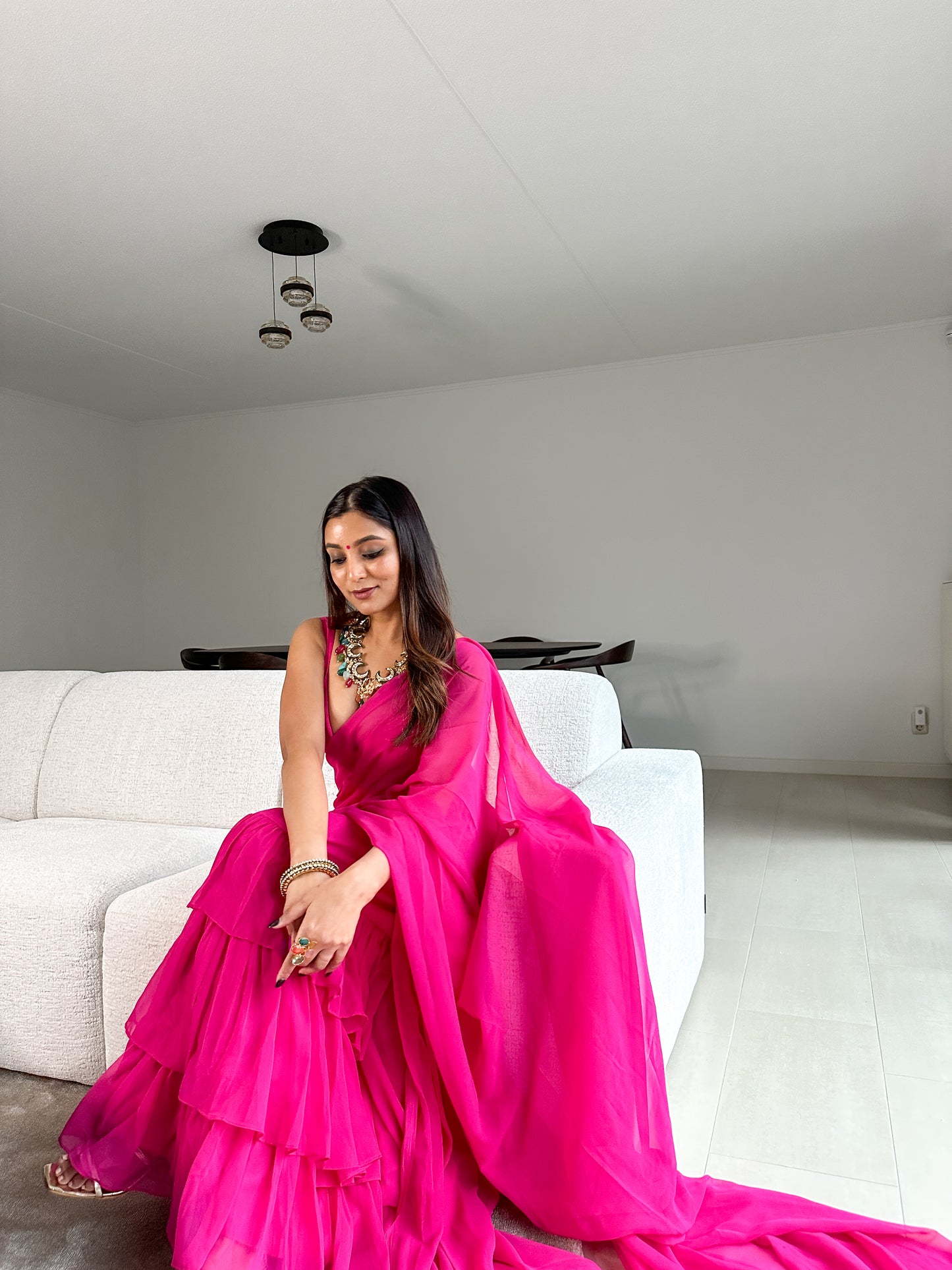 URVIKA MAGENTA PINK RUFFLE SAREE Deasha India