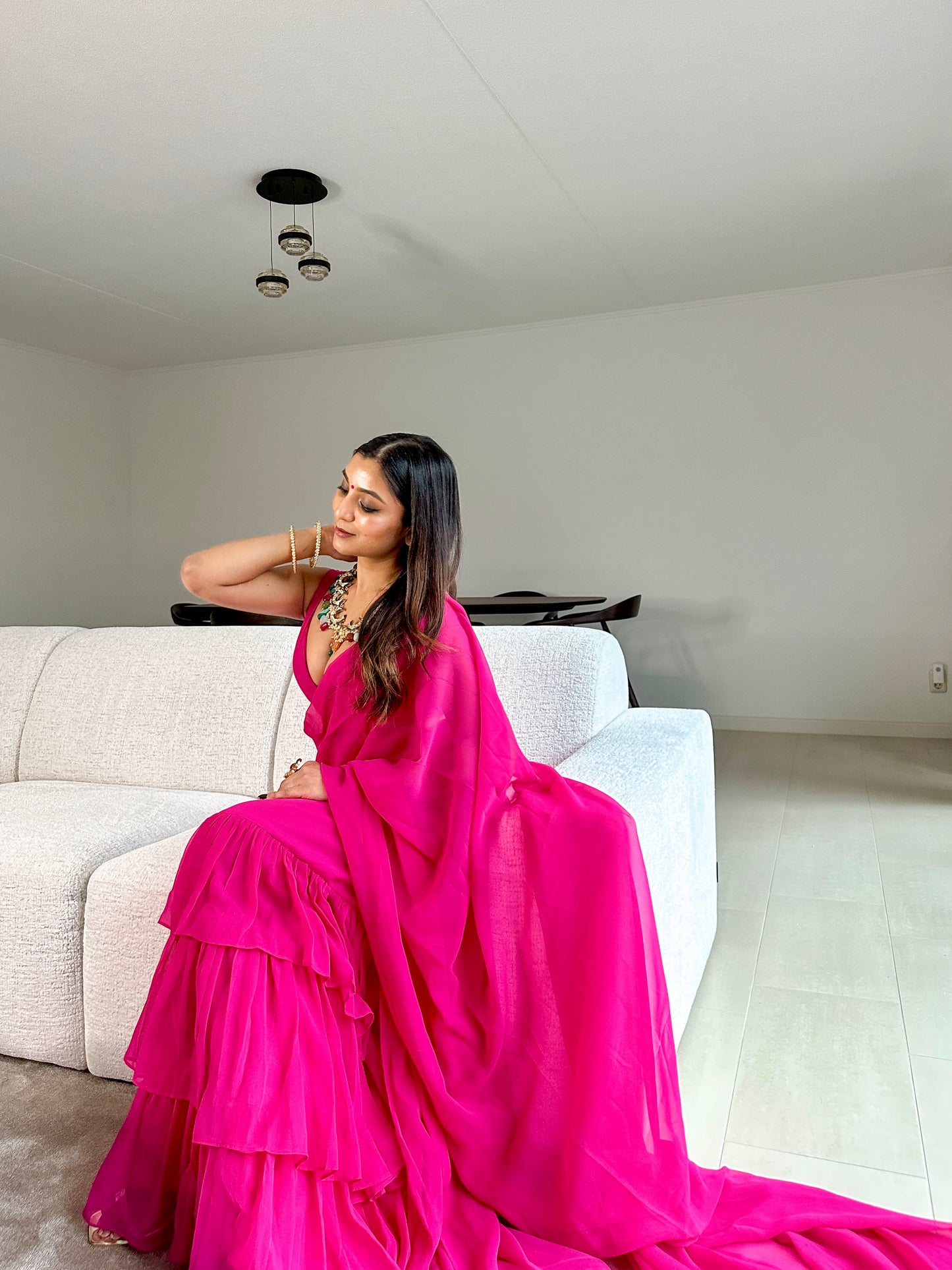 URVIKA MAGENTA PINK RUFFLE SAREE Deasha India