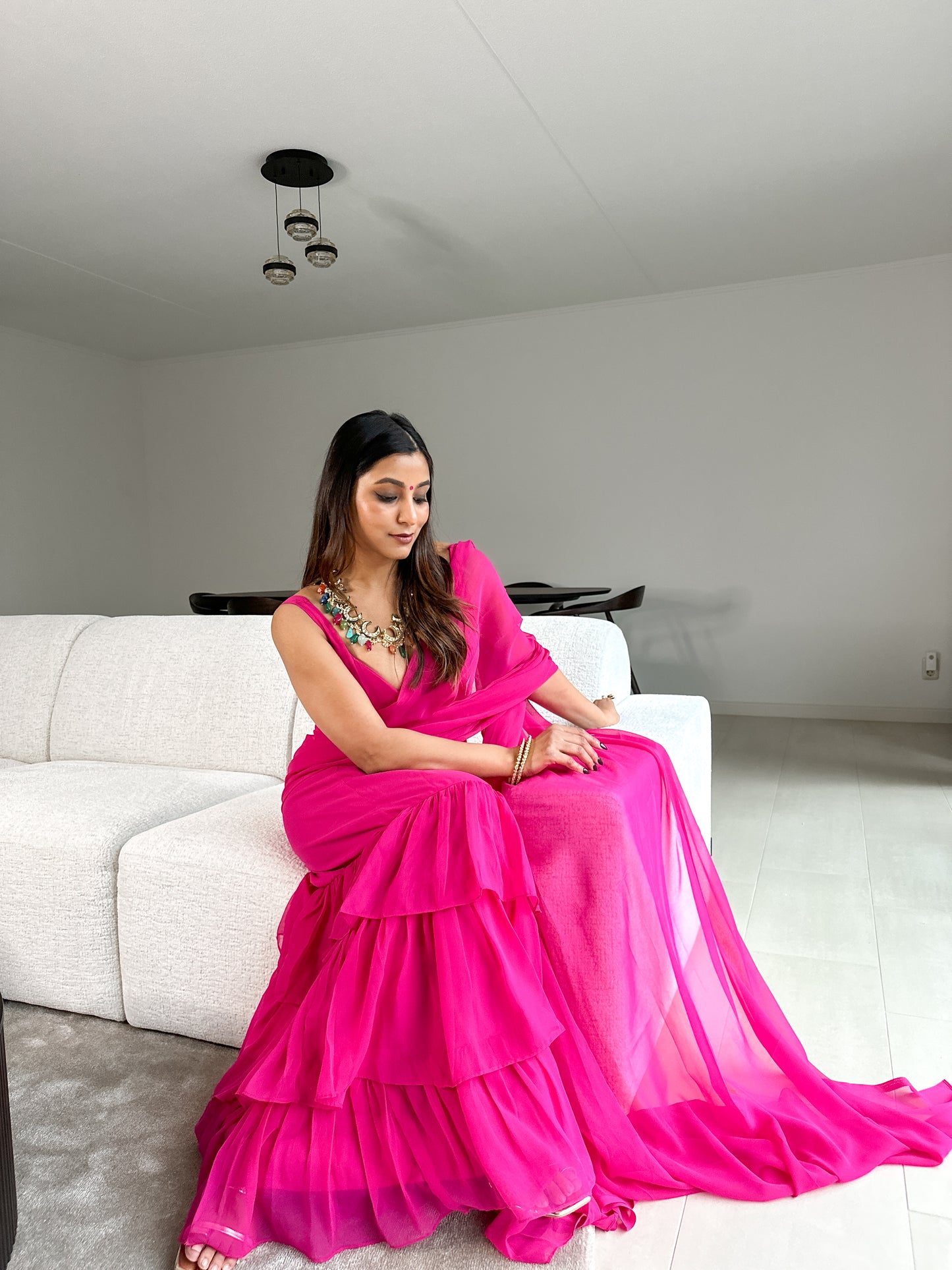 URVIKA MAGENTA PINK RUFFLE SAREE Deasha India