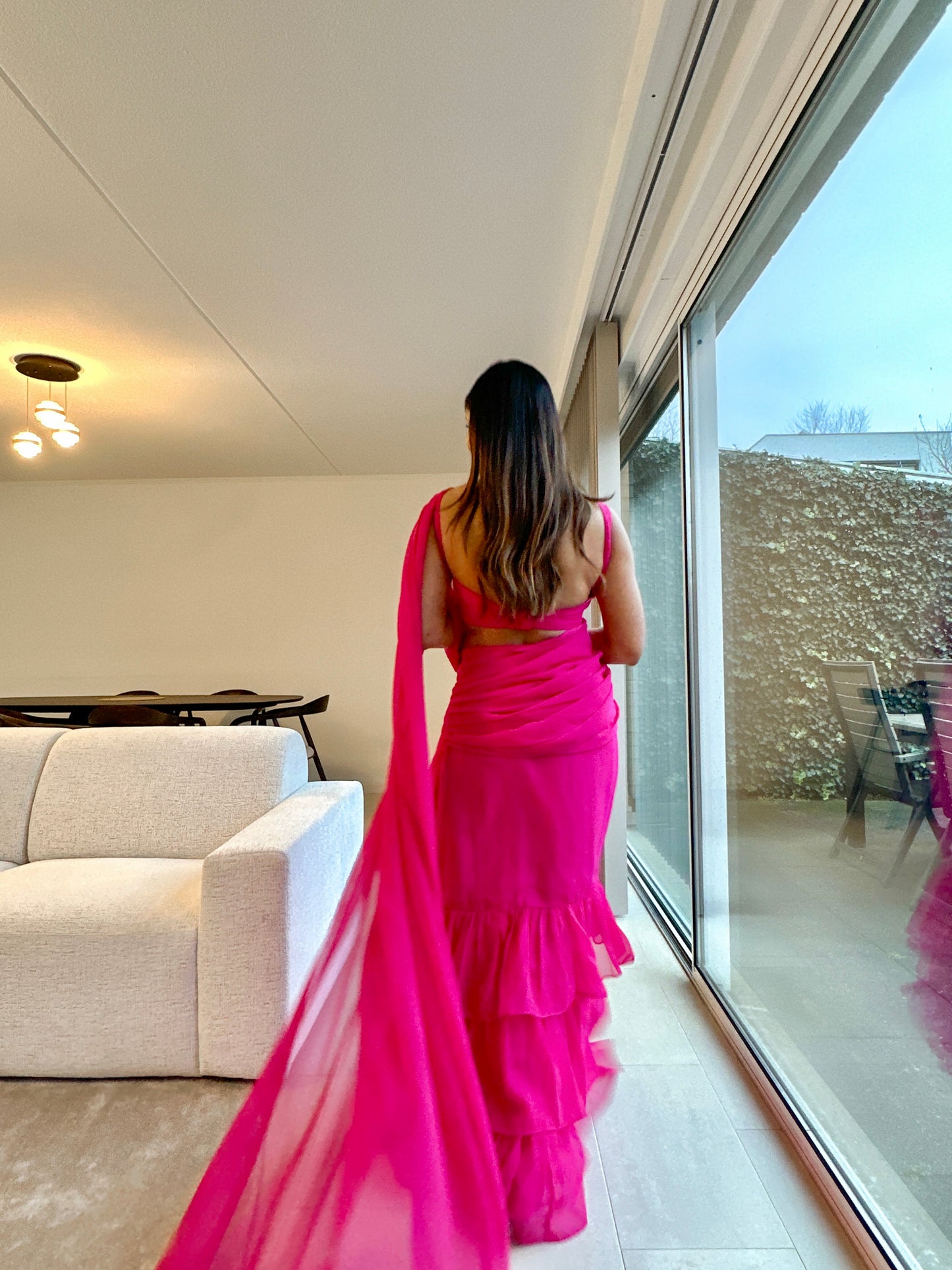 URVIKA MAGENTA PINK RUFFLE SAREE Deasha India