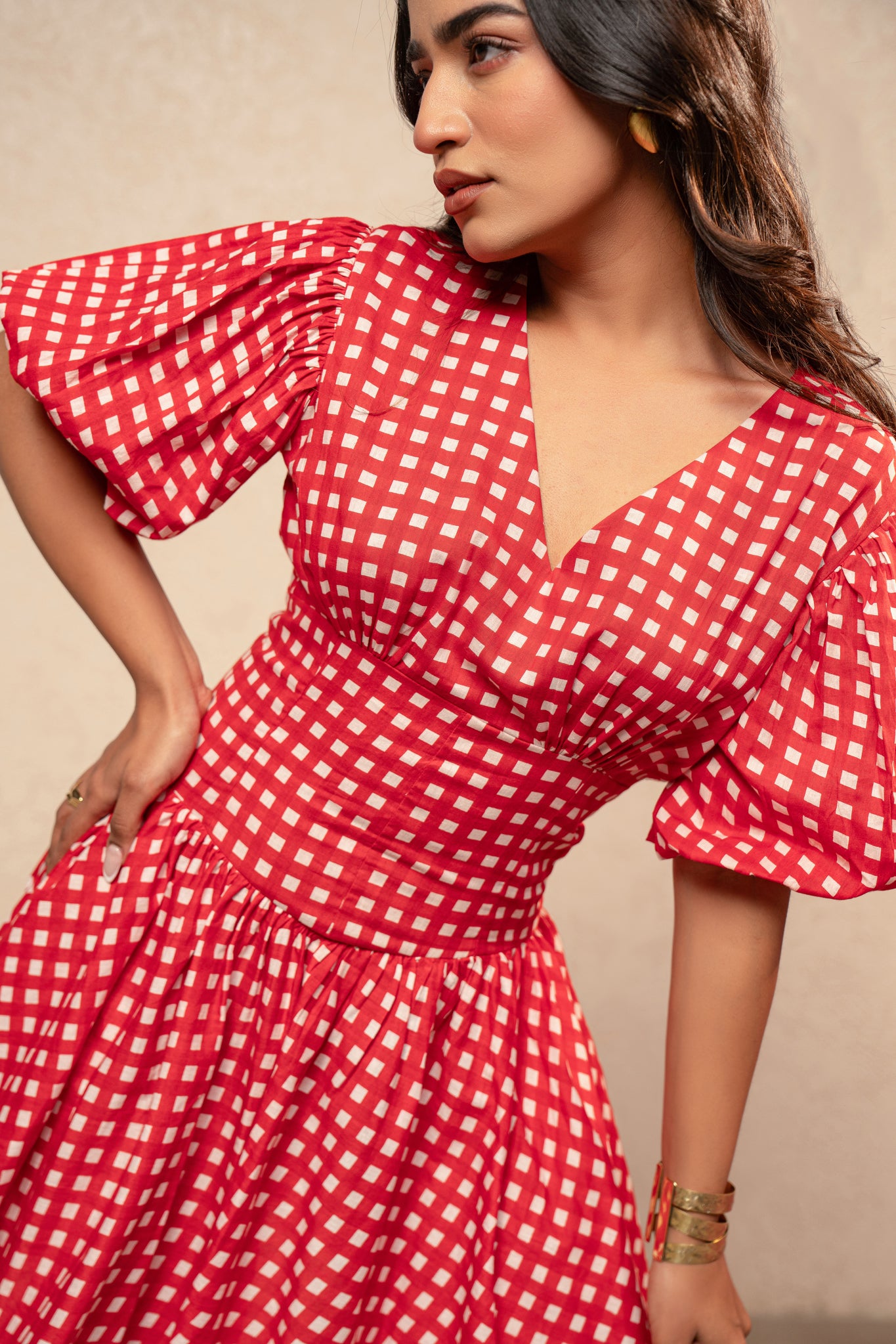 AAHI RED GINGHAM SHORT DRESS