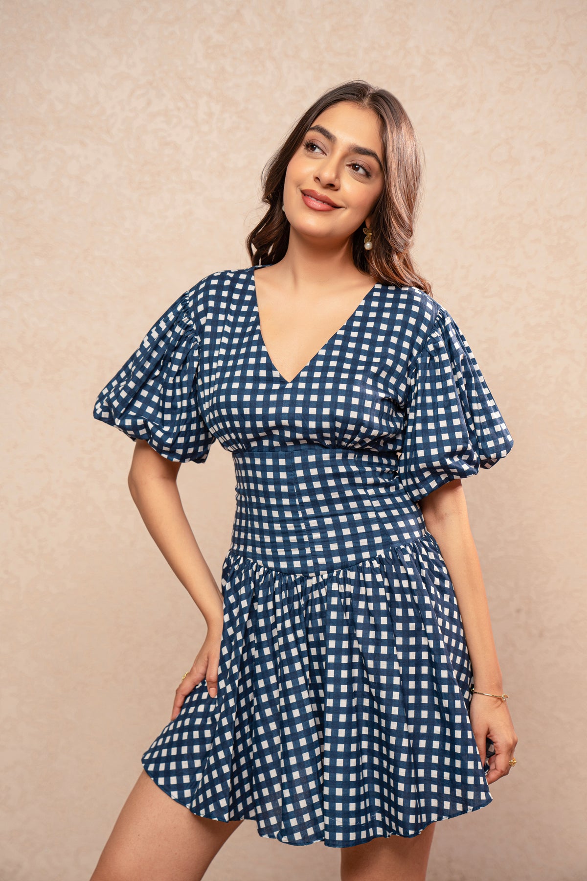 ILA BLUE GINGHAM SHORT DRESS